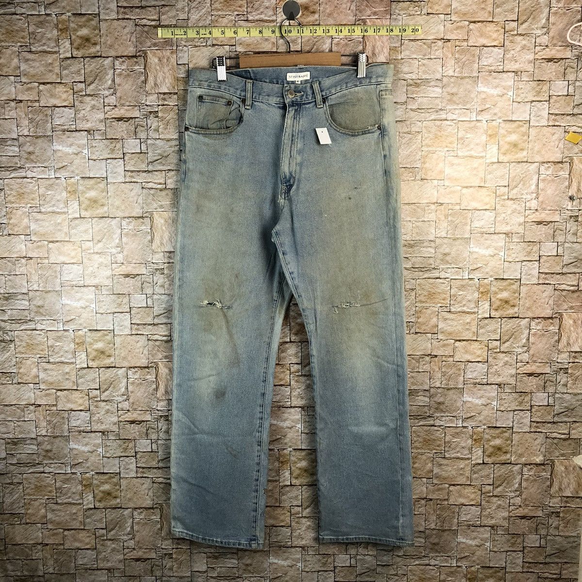 Japanese Brand Style Basic Blue Distressed vintage Denim Pants #A963 Size US 32 / EU 48 - 1 Thumbnail