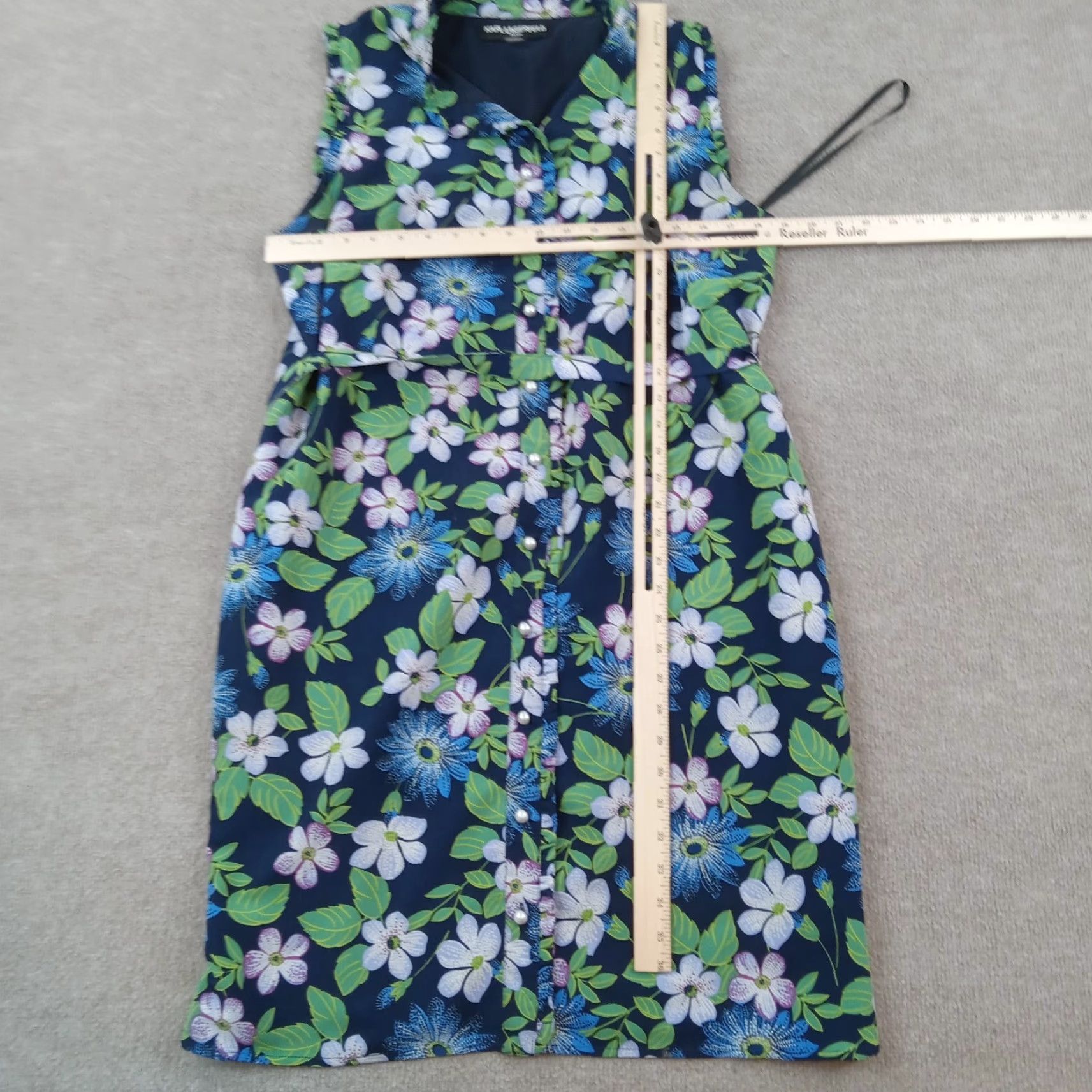 Karl Lagerfeld Karl Lagerfeld Dress Womens Size 14 Blue Floral Button Front Belted Sleeveless Shirt Dress Size XL / US 12-14 / IT 48-50 - 2 Thumbnail