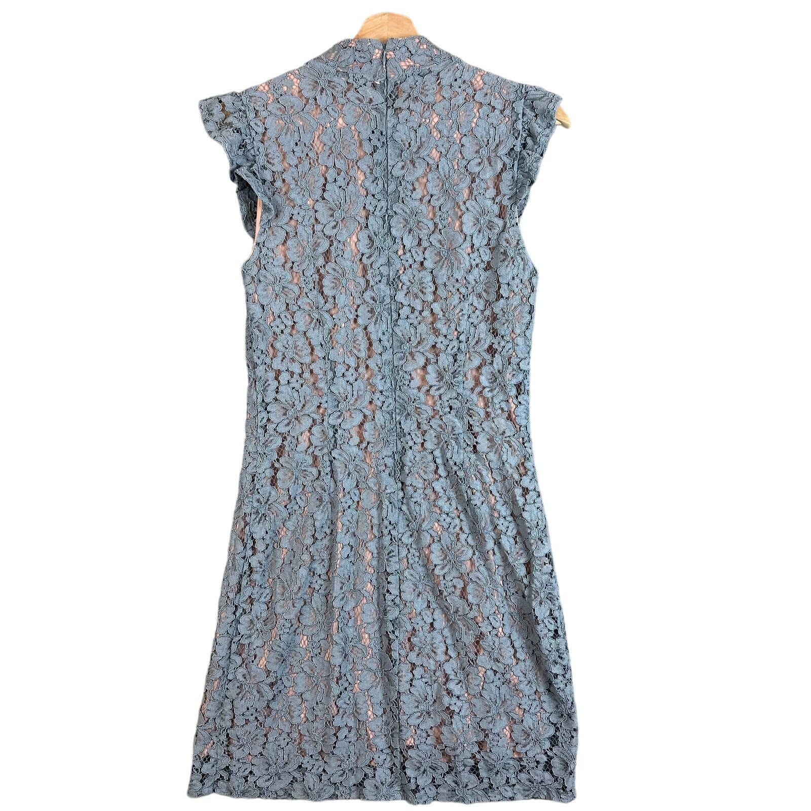 Elie Tahari Tahari Blue Lace Sheath Dress 6 S Small Ruffle Cap Sleeve Size M / US 6-8 / IT 42-44 - 3 Thumbnail