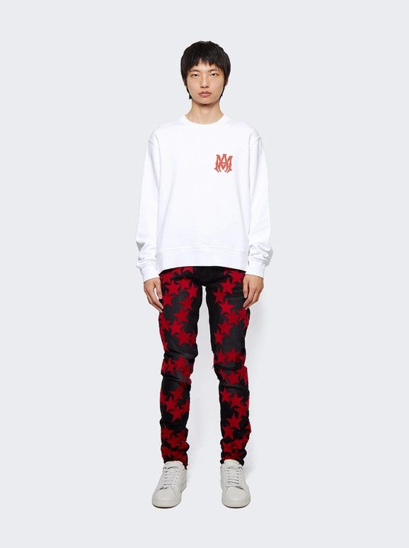 Amiri o1gr1nt1124 MA Logo Crewneck Sweatshirt in White Red Size US S / EU 44-46 / 1 - 2 Thumbnail