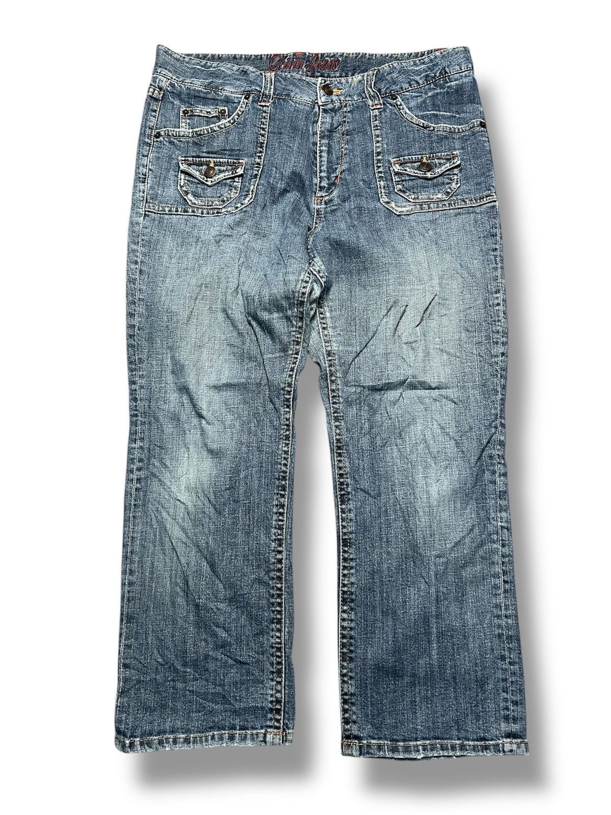 Japanese Brand Vintage Ovrivin Bootcut Jeans with Cargo Flap Pockets (43) Size US 37 - 1 Thumbnail