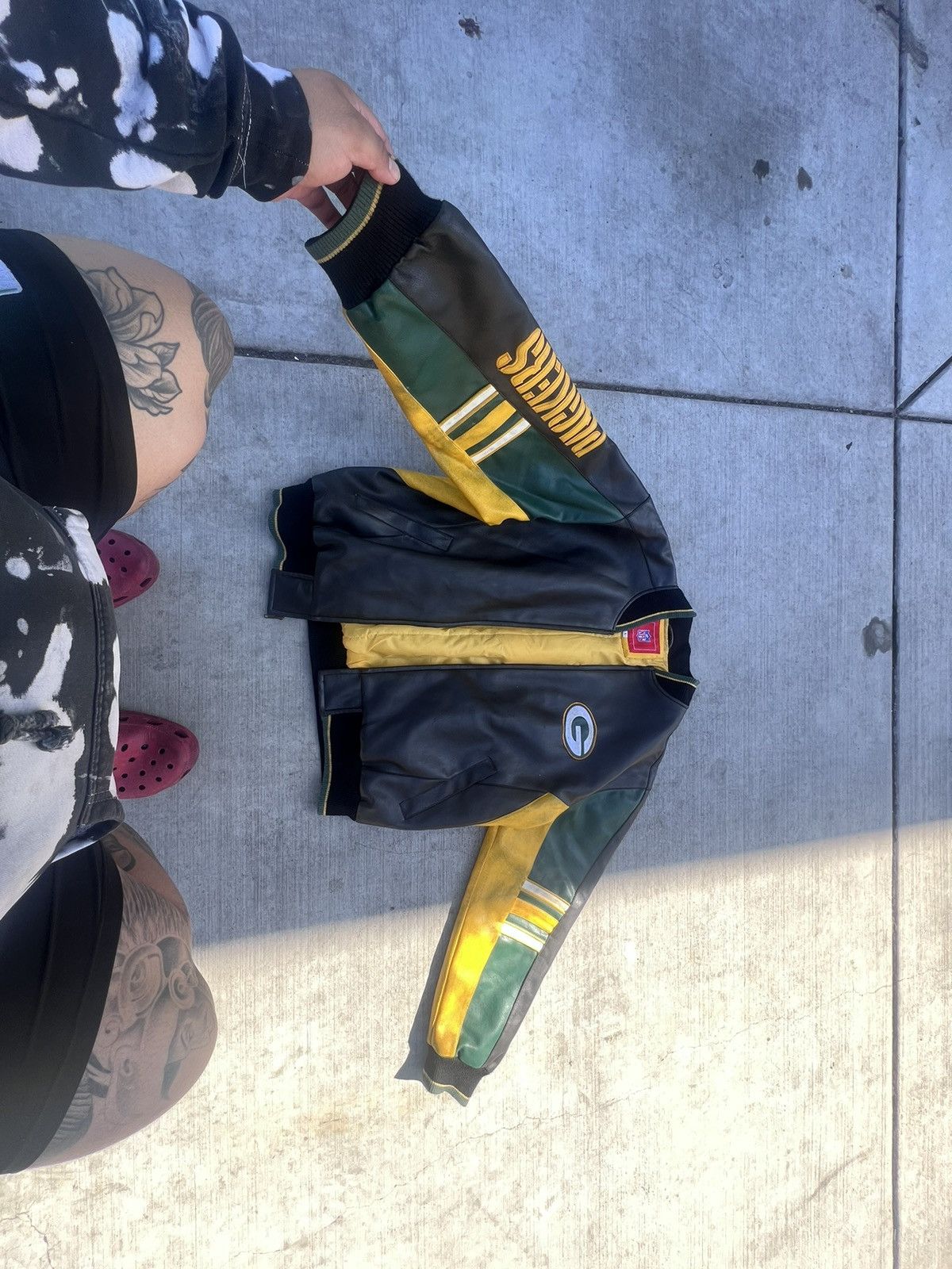 image of L /xl Leather Nfl Packers Jacket in Black, Men's
