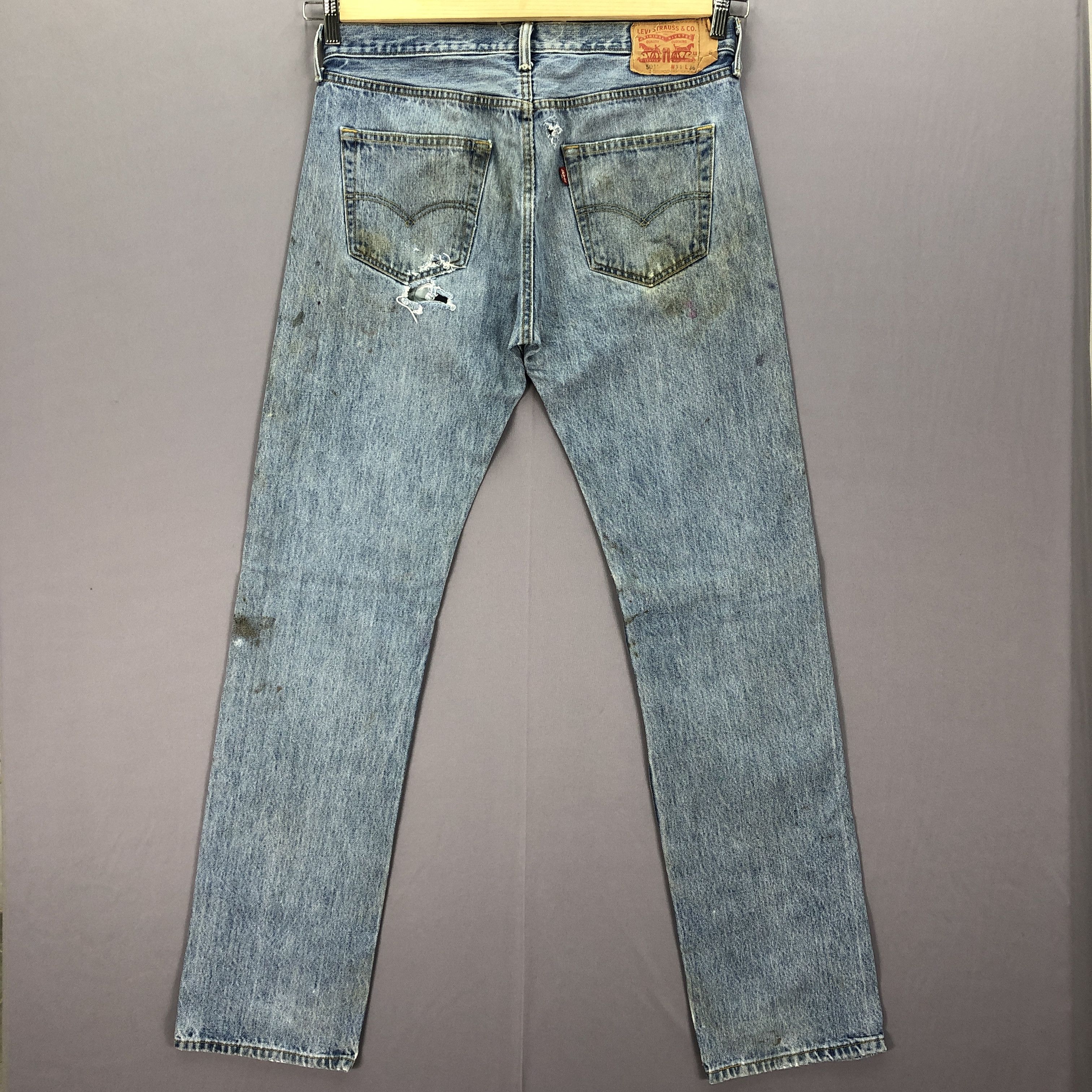 Jean Vintage Dirty Levis 501 Faded Jeans Levi's Light Wash Denim Size US 34 / EU 50 - 2 Thumbnail