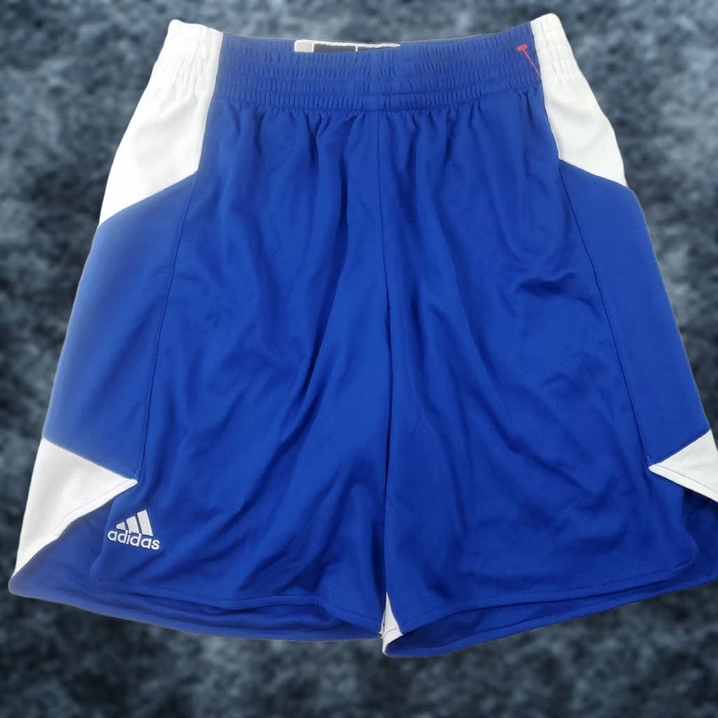 Adidas adidas Basketball Shorts Mens S Royal Blue White Drawstring Pockets Breathable Moisture Wicking Athletic Team Sports Shorts Regualr Fit Size US 29 - 1 Thumbnail