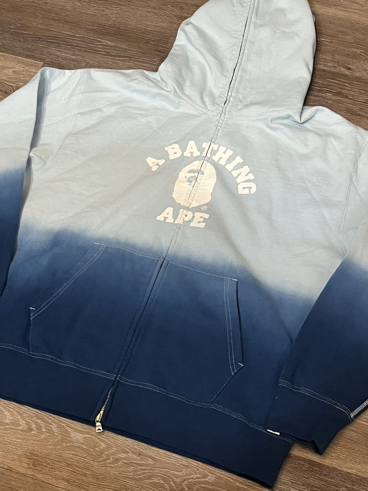 Bape A Bathing Ape Blue Gradient Zip Up College Print Hoodie Size US XL / EU 56 / 4 - 4 Thumbnail