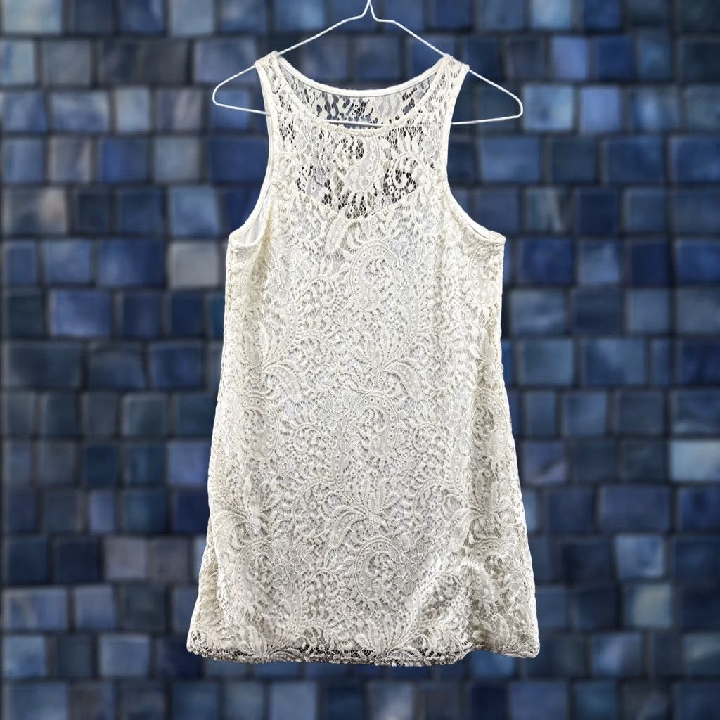Vintage Socialite Womens Lace Knee Length Ivory Pullover Dress Size S, Bodycon Boho Style Size S / US 4 / IT 40 - 1 Thumbnail