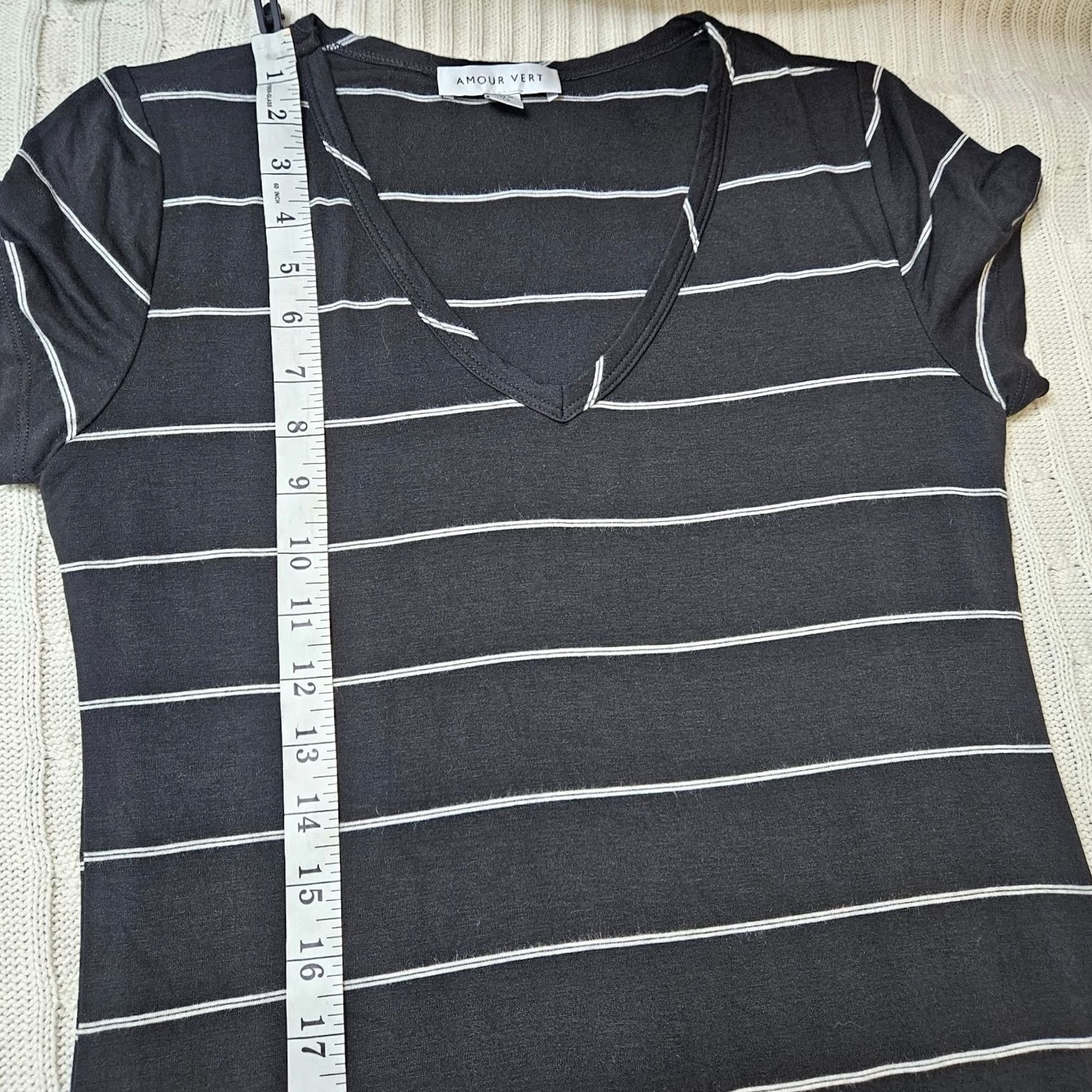 Vintage Amour Vert Dress Women Midi Short Sleeve Stripes V-Neck XS White Black A-Line Pattern Striped Lightweight Stretch Casual 90s? Size 26" / US 2 / IT 38 - 7 Thumbnail