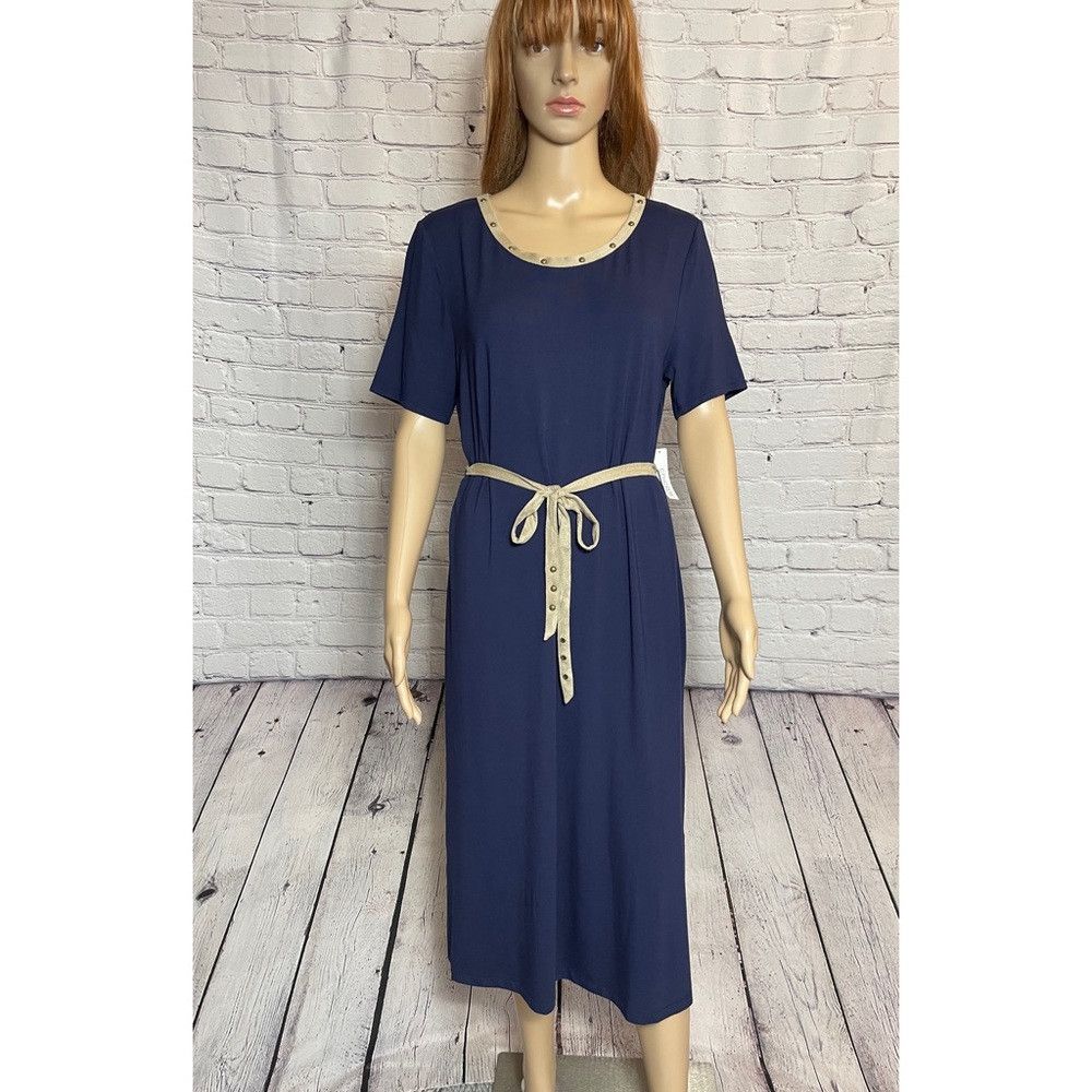 Chicos NWT New Chico's Faux Suede-Trim Midi Blue Dress Size 1 US M Size M / US 6-8 / IT 42-44 - 4 Thumbnail