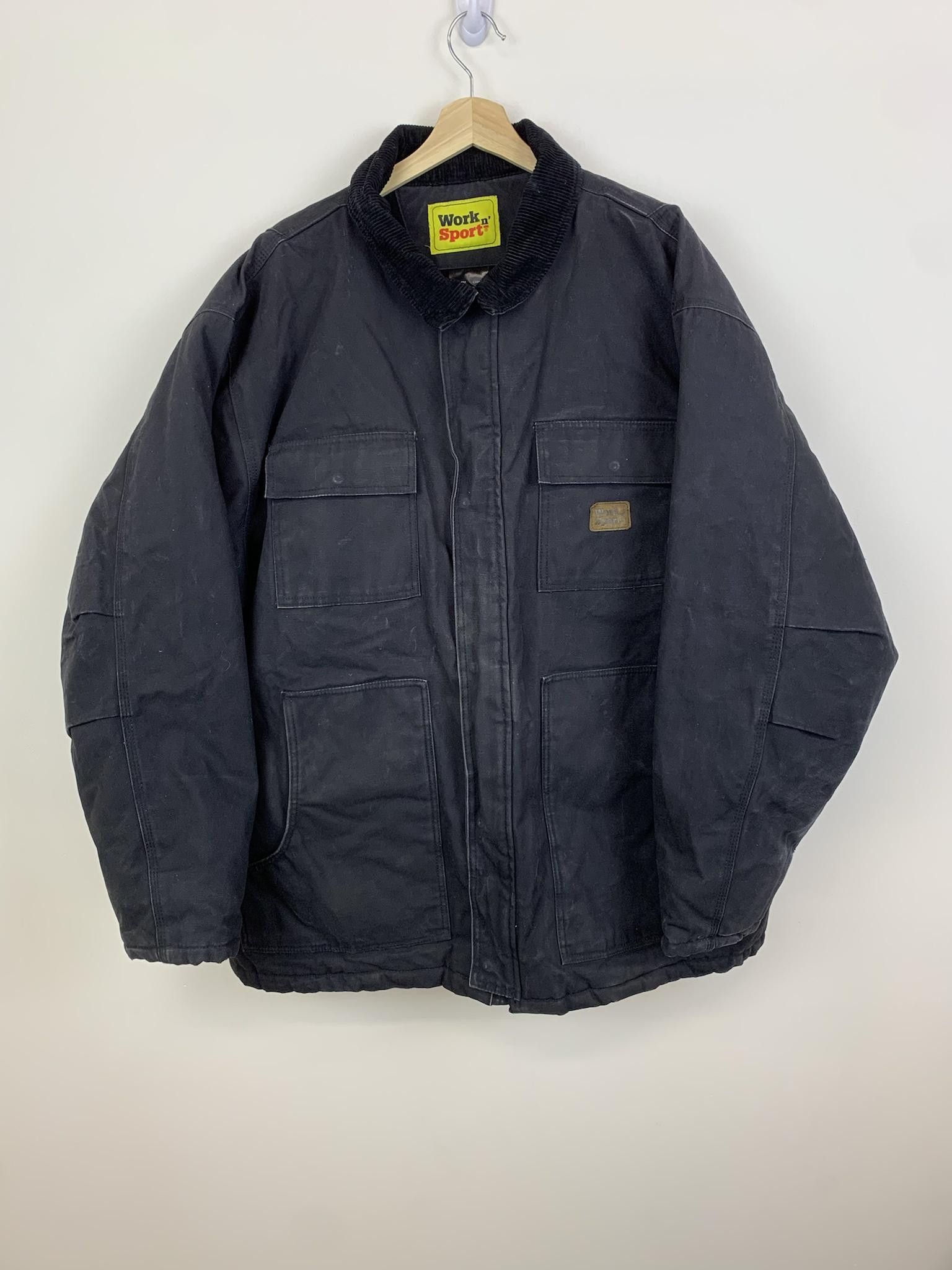 image of Carhartt x Vintage 90's Work N Sport Black Canvas Hooded Fleece Lined Jacket, Men's (Size XL)