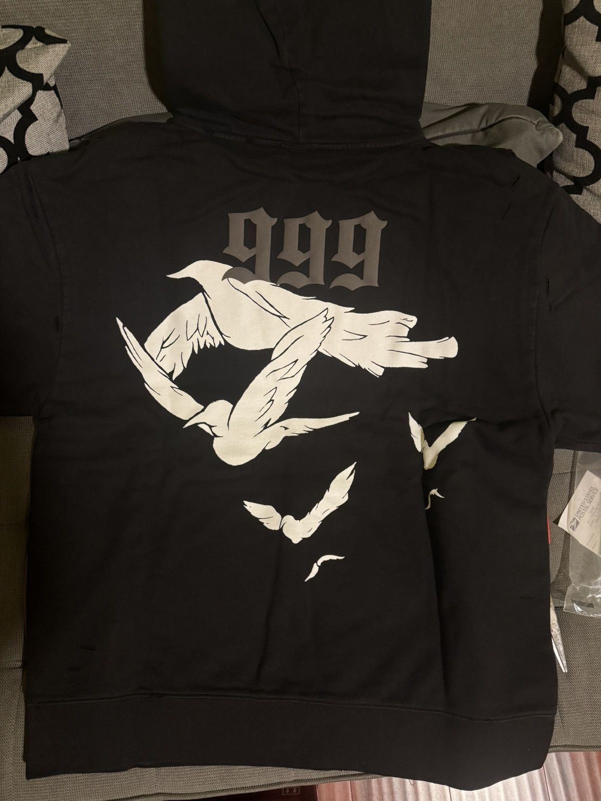 Revenge Revenge Dove Distressed Treated Hoodie Black/White Size US XL / EU 56 / 4 - 3 Thumbnail