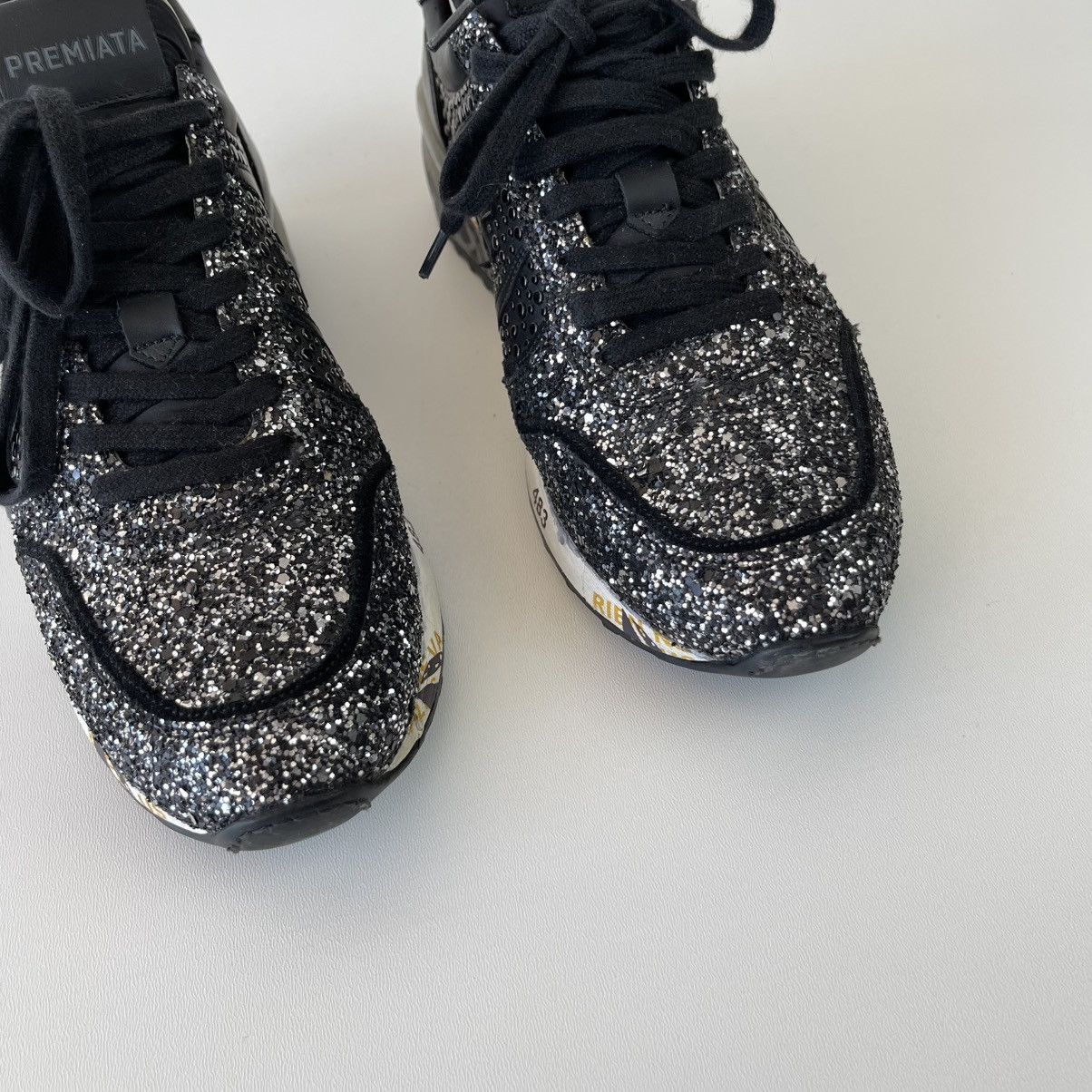 Premiata Premiata Glitter Leather Sneakers Black 2543 Women’s Italy Size US 8 / IT 38 - 8 Thumbnail