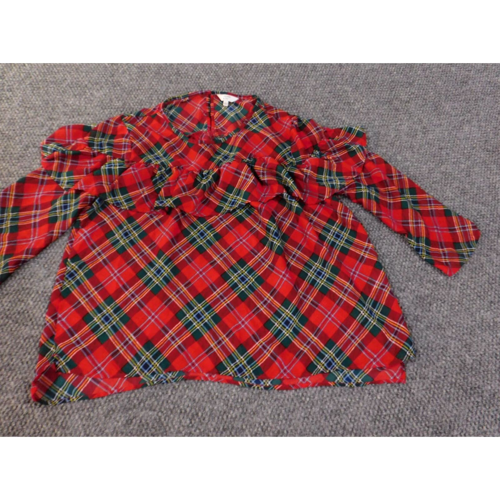 Vintage Crown & Ivy Blouse Shirt Womens Large Red Plaid Knit Polyester Round Neck Pullover Casual Long Sleeve Regular Fit Size L / US 10 / IT 46 - 3 Thumbnail