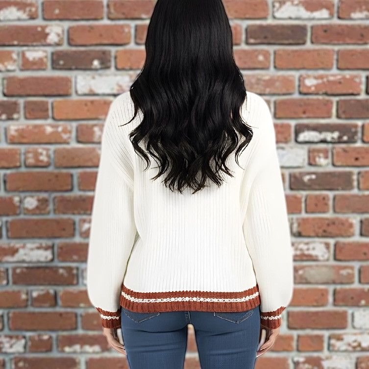 Other BaeVely Women’s Cream Rust Knit Tennis Sweater Sz L Size L / US 10 / IT 46 - 3 Thumbnail
