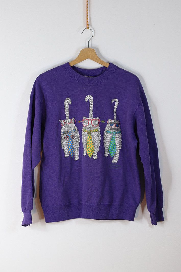 Hanes × Vintage Vintage 90s Cat Sweatshirt – Hanes Purple Crewneck Size M / US 6-8 / IT 42-44 - 1 Thumbnail
