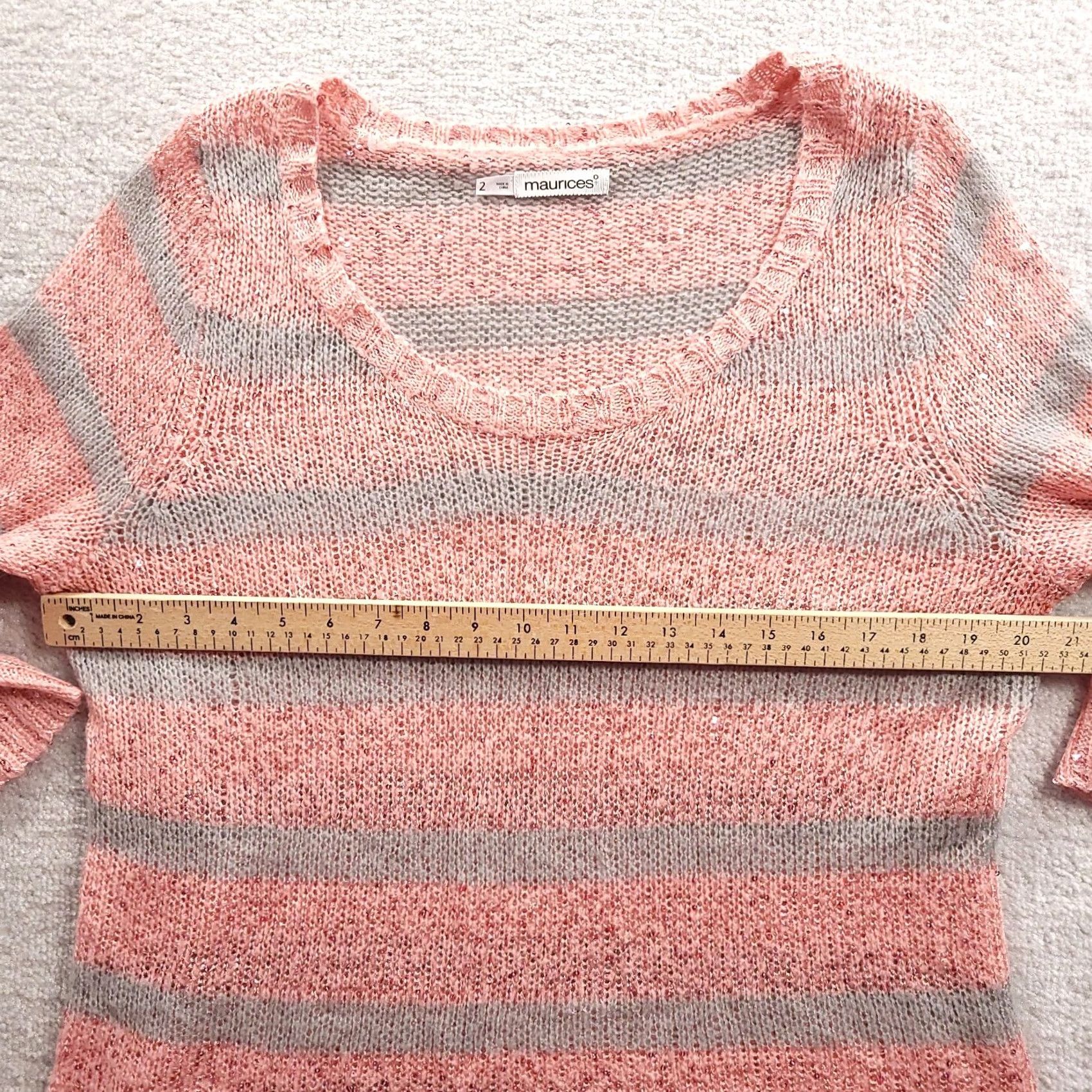 Vintage Maurices Sweater Womens 2 Sequined Pink Gray Striped Sleeve Scoop Neck Size XS / US 0-2 / IT 36-38 - 3 Thumbnail