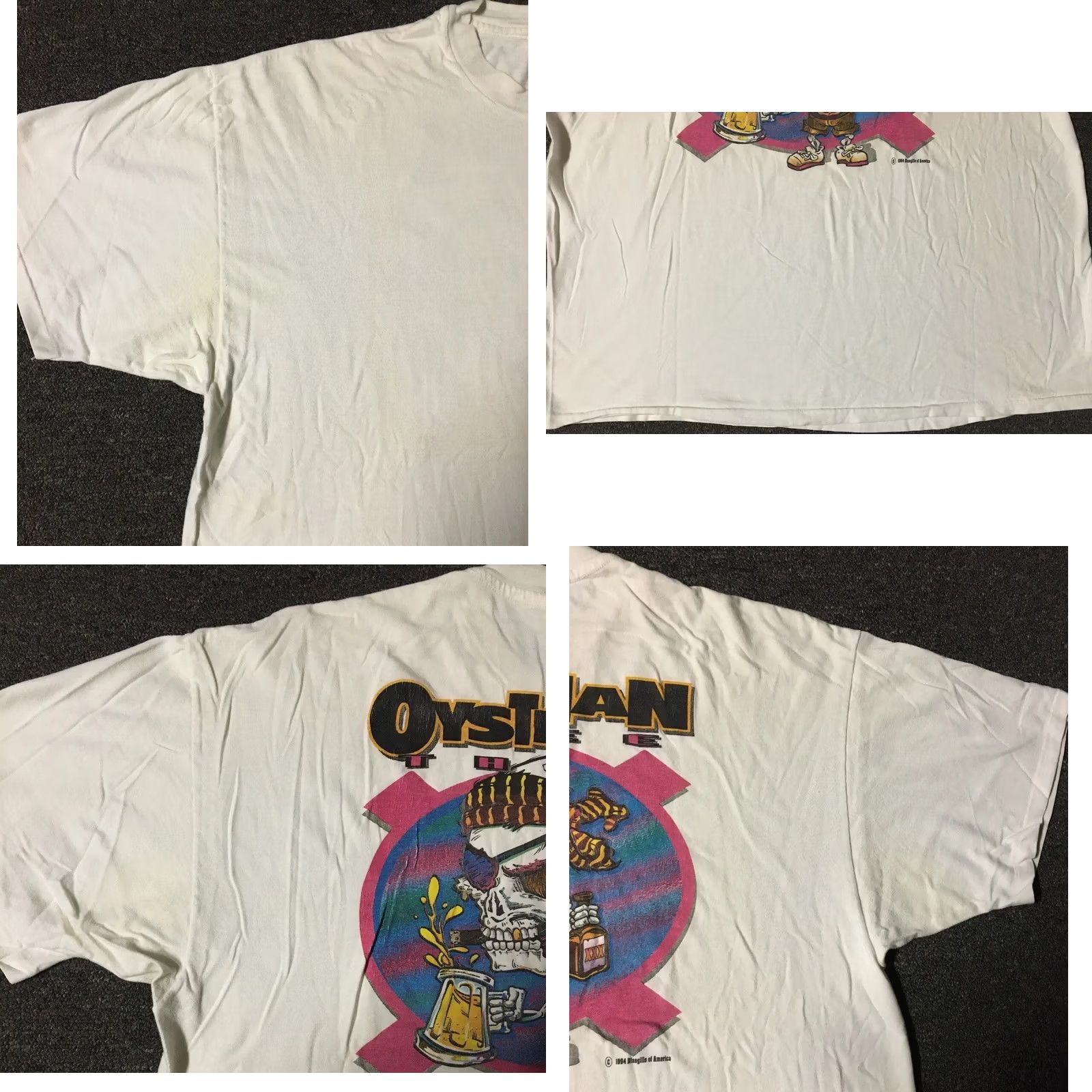 Vintage Vintage 90s Oysterman Faded Distress Shirt XXL Beer Skull Funny Racing Biker Grunge Size US XXL / EU 58 / 5 - 8 Thumbnail