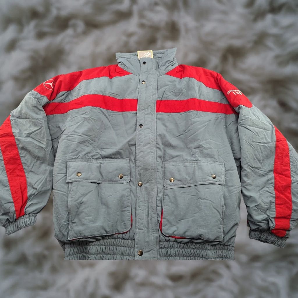 Mercedes-Benz VINTAGE ISC Mercedes-Benz LKW Jacket Large Gray Red Trucker Bomber Tactel Shirt Mens L Bomber Jacket Size US L / EU 52-54 / 3 - 1 Thumbnail