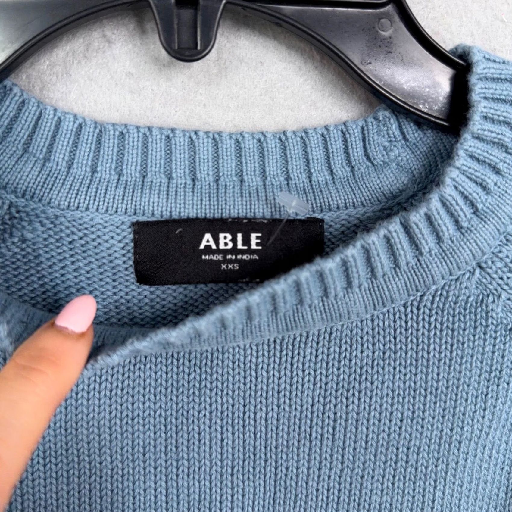 Vintage ABLE Blue Raglan Knit Sweater Womens XXS Crew Neck Casual Pullover Knit All Seasons Space: 100% Organic Cotton Size XS / US 0-2 / IT 36-38 - 4 Thumbnail