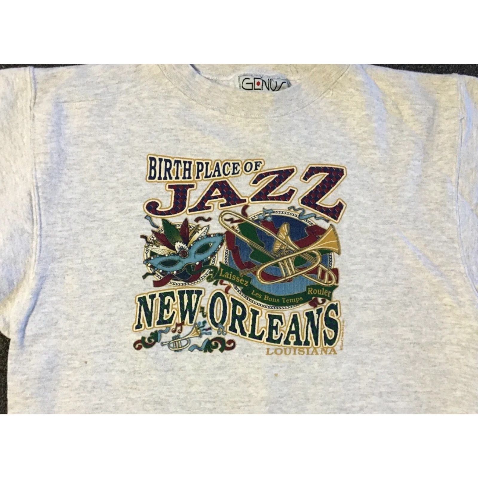 Vintage VINTAGE 90s New Orleans Jazz Faded Sweatshirt S USA Music Mask Mardi Gras Bar Grunge Hoodie Men Small Gray Trumpet USA 90s Jazz Grunge Size US S / EU 44-46 / 1 - 4 Thumbnail