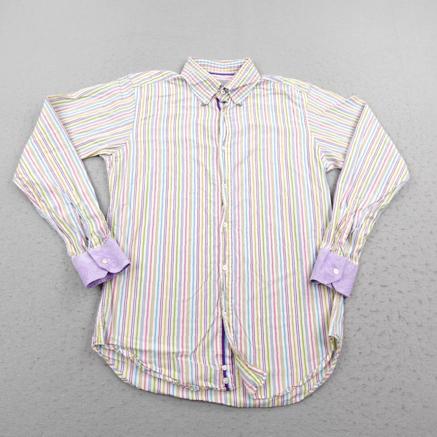 Etro Etro Dress Shirt Mens M Multicolor Striped Button-Down Collar 100% Cotton Regular Fit Long Sleeve Size 40R - 2 Thumbnail