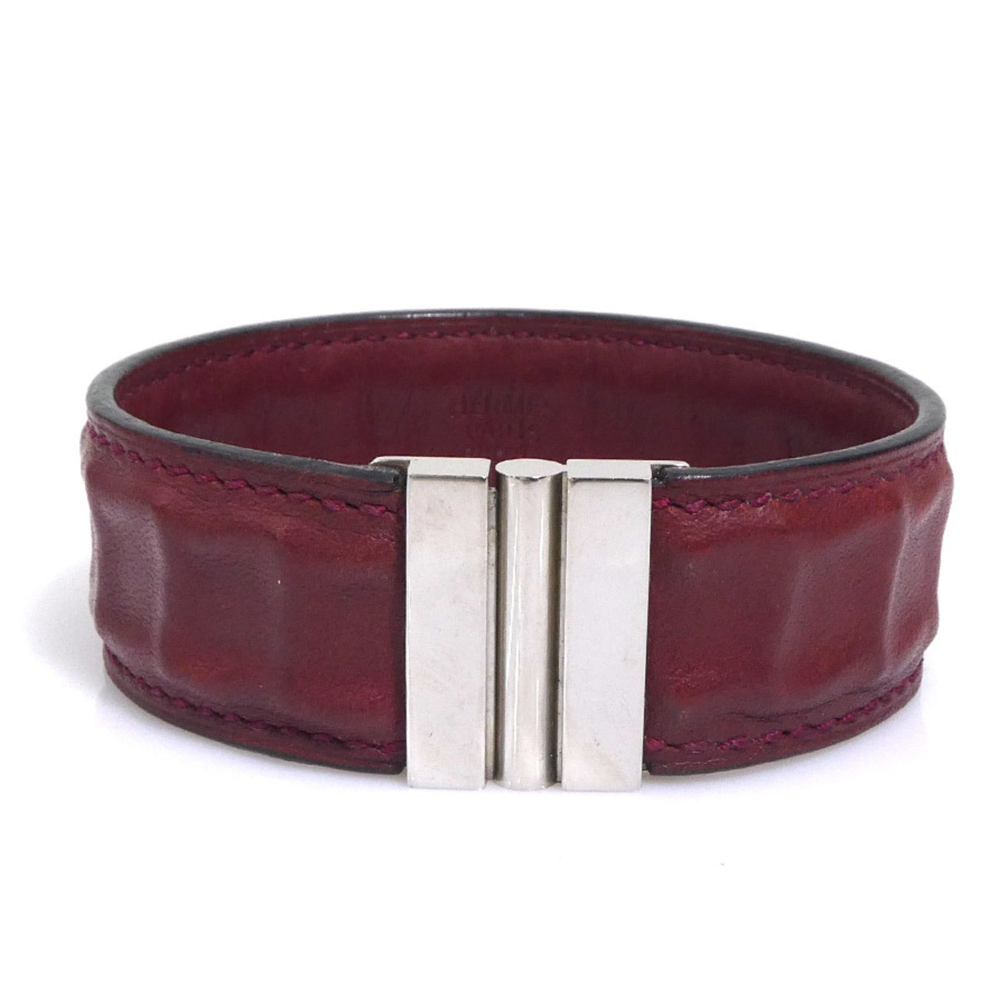 Hermes Hermes Bracelet Leather Metal Burgundy Silver Women's e61815a Size ONE SIZE - 1 Thumbnail
