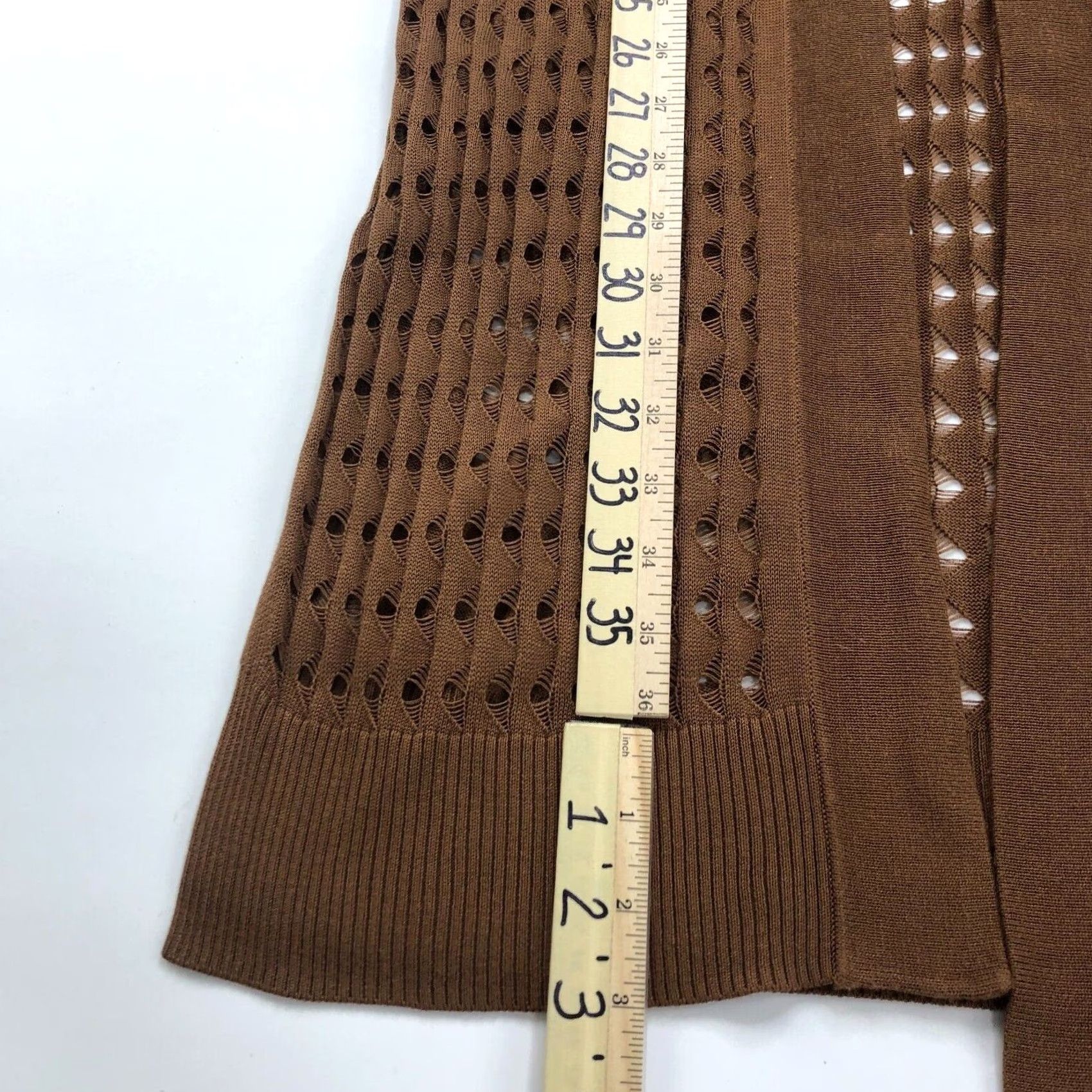 Vintage Chico's 2 Brown Geometric Rayon 3/4 Sleeve Cardigan Open Front Duster Sweater Size XS / US 0-2 / IT 36-38 - 3 Thumbnail