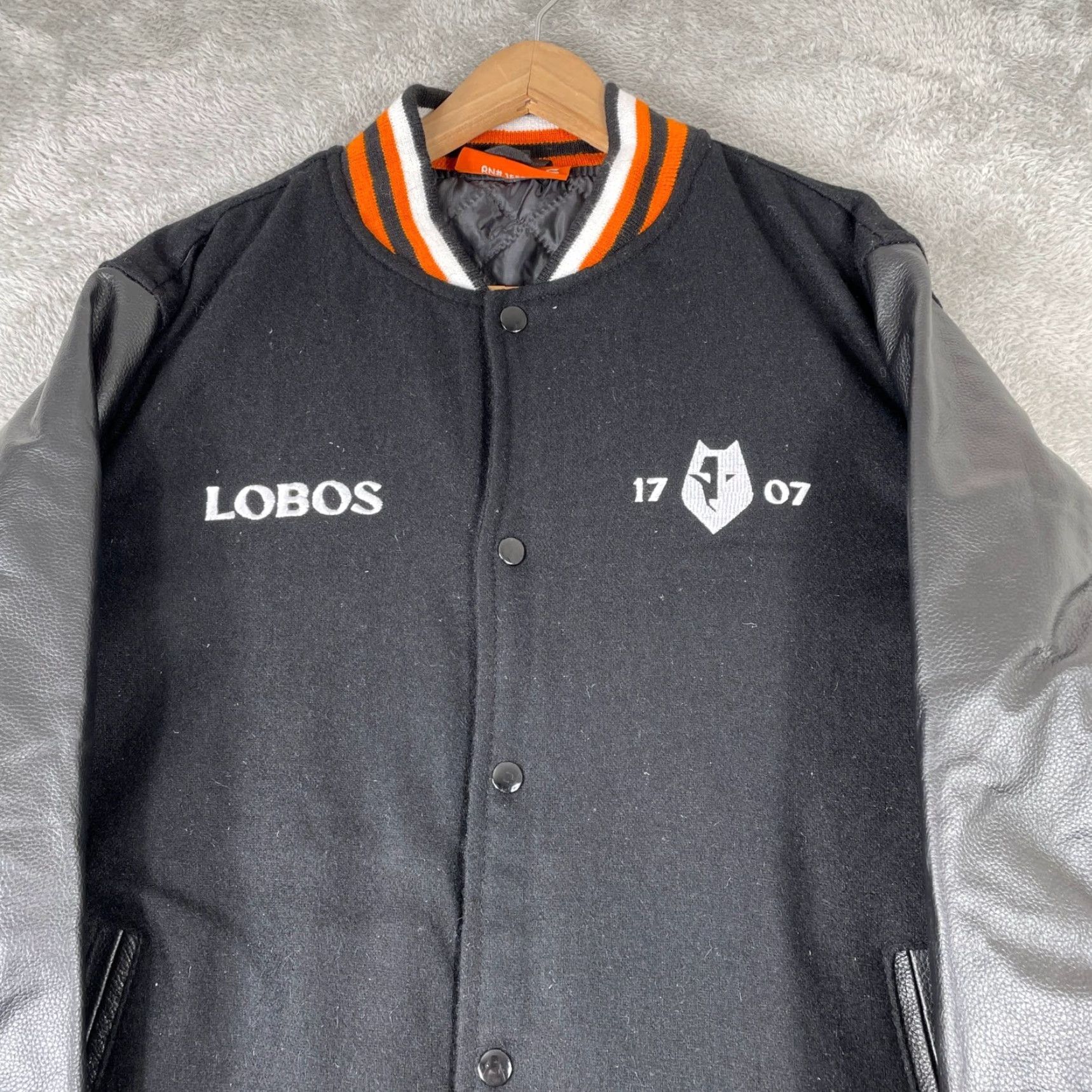 Vintage Lobos Tequila 1707 Varsity Jacket Mens M Black Wool Leather Letterman Embroidered Quilted Logo Snap Size US M / EU 48-50 / 2 - 3 Thumbnail