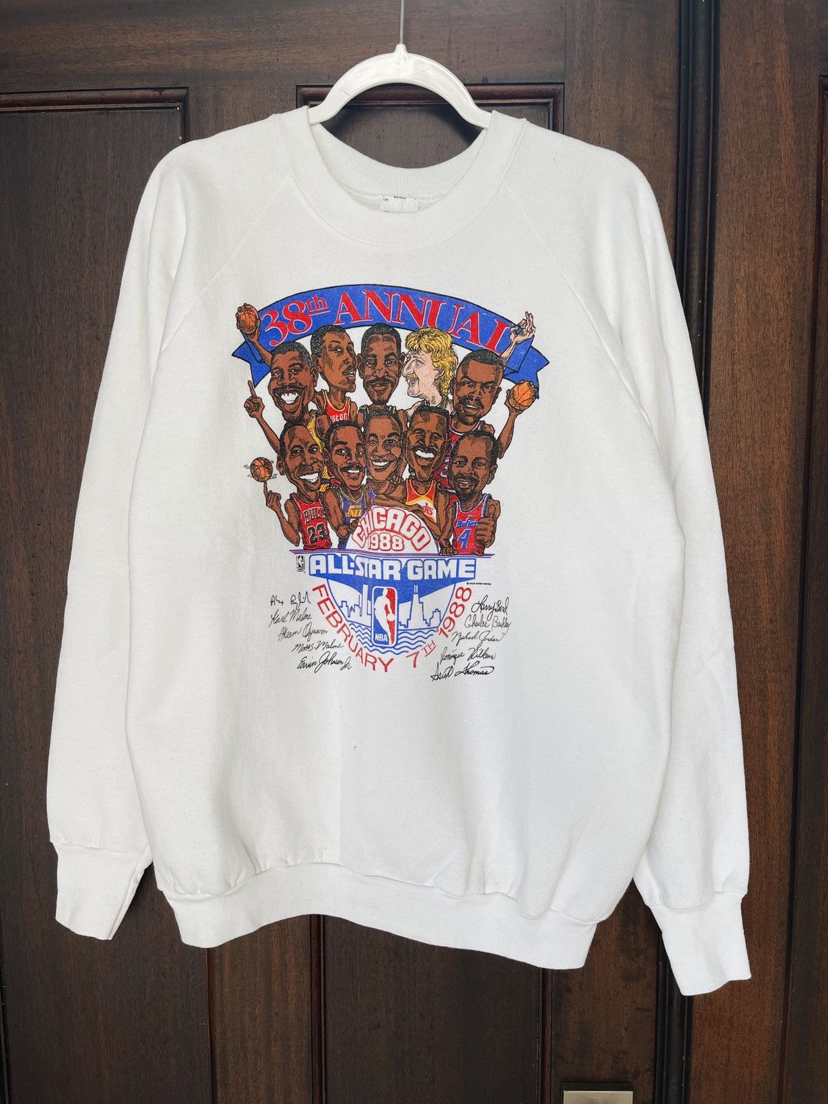 image of Vintage 1988 Nba All Star Game Chicago Crewneck Jordan Bird in White, Men's (Size XL)