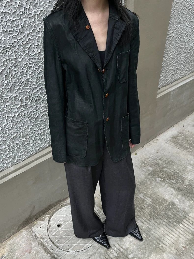 Comme des Garcons Comme Des Garcons Dark green matte cow leather jacket Size S / US 4 / IT 40 - 1 Thumbnail