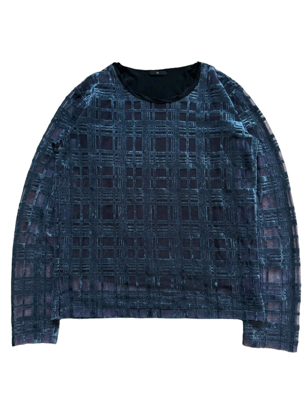 image of Yohji Yamamoto Y’S Double Layer Mesh Longsleeve in Navy/Purple, Men's (Size Small)