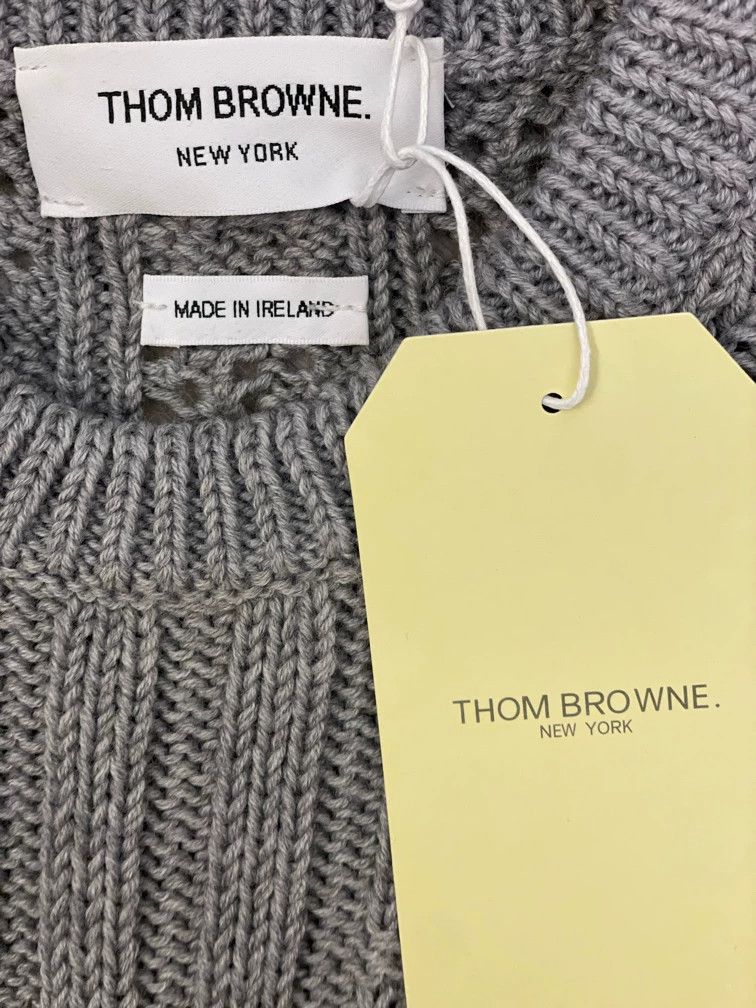 Thom Browne Thom browne Gray four-striped knitted mesh jacquart round-n Size US XXS / EU 40 - 5 Thumbnail