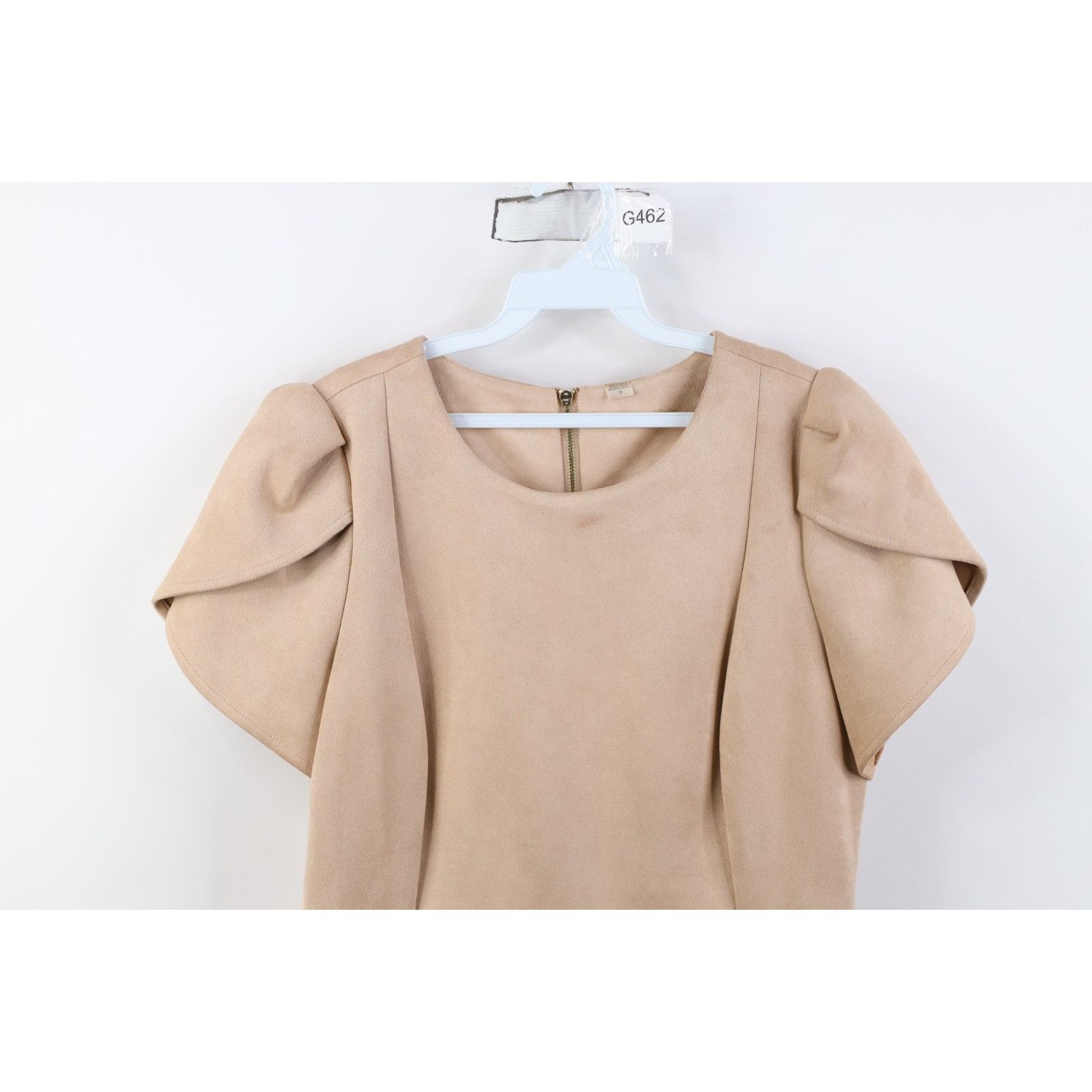 Calvin Klein Calvin Klein Beige Faux Scuba Suede Petal Sleeve Dress Size XL / US 12-14 / IT 48-50 - 2 Thumbnail