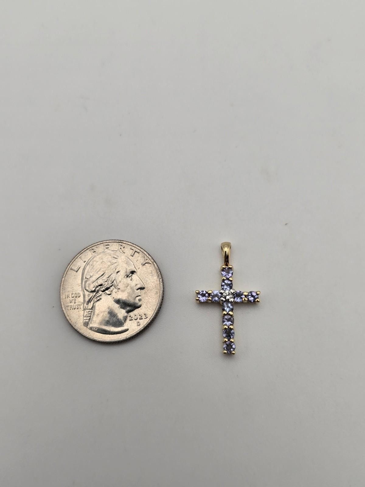 The Unbranded Brand 14k Yellow Gold Cross Pendant Diamond Center w 10 Amethyst Size ONE SIZE - 3 Thumbnail