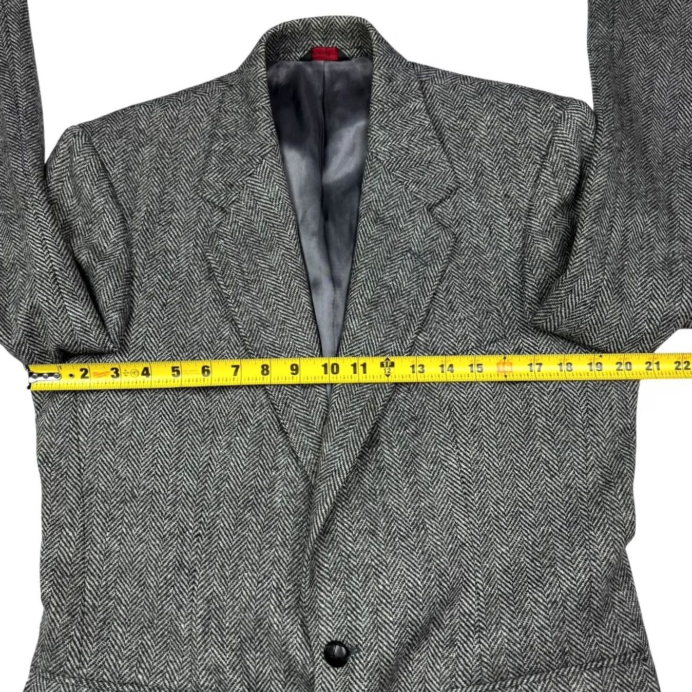 Vintage VINTAGE Saville Row Blazer Wool Tweed Leather Button Gray 40L Mens Jacket Long Size 40R - 7 Thumbnail