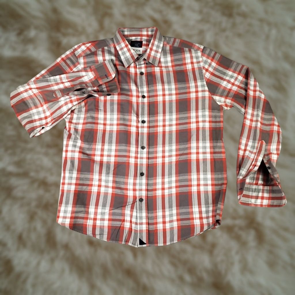 UNTUCKit UNTUCKit Shirt Mens M Gray Red/Rust Plaid Button-Up Long Sleeve Shirt Size US M / EU 48-50 / 2 - 1 Thumbnail