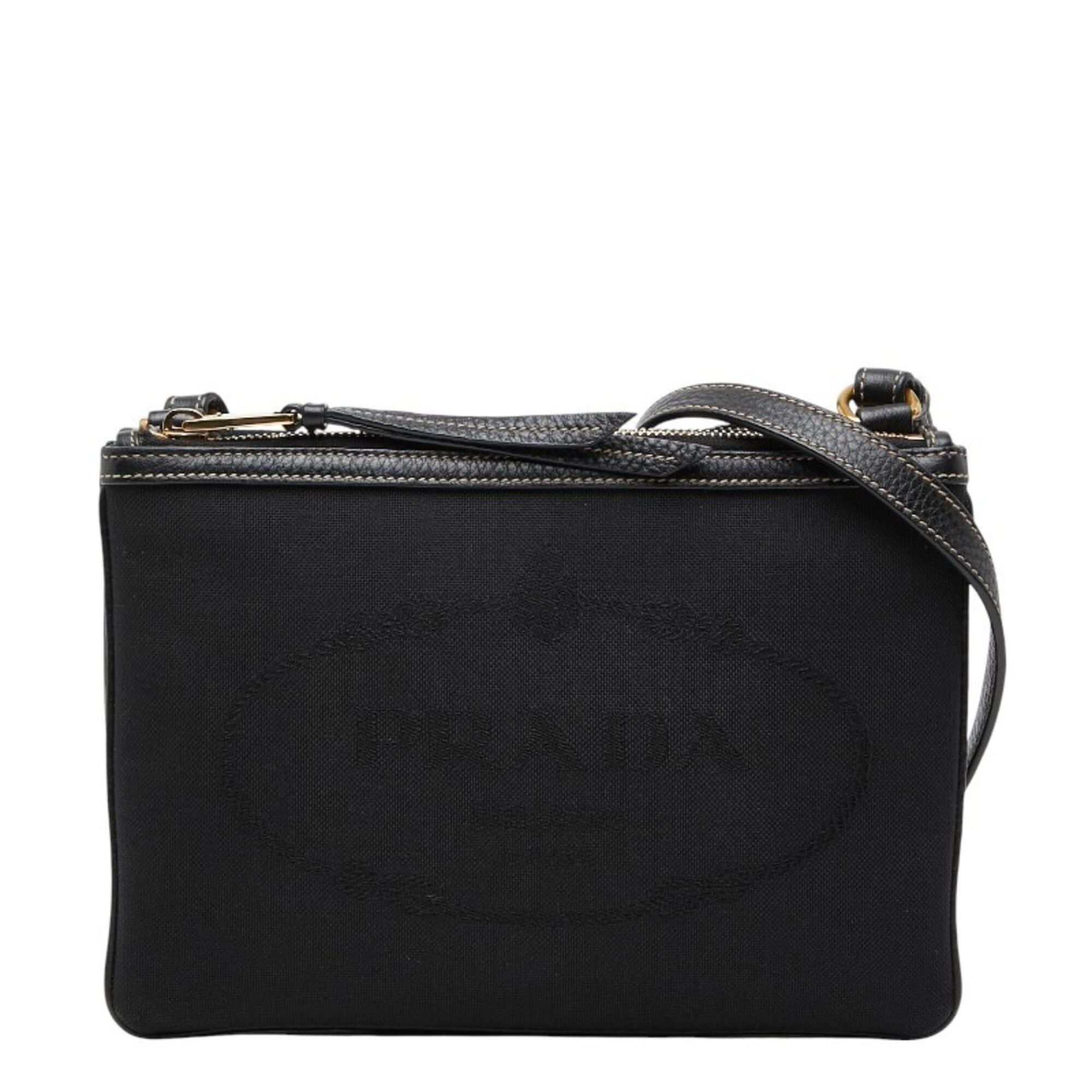 Prada Prada Logo Jacquard Crossbody Shoulder Bag, Black Canvas, Women's PRADA Size ONE SIZE - 1 Thumbnail