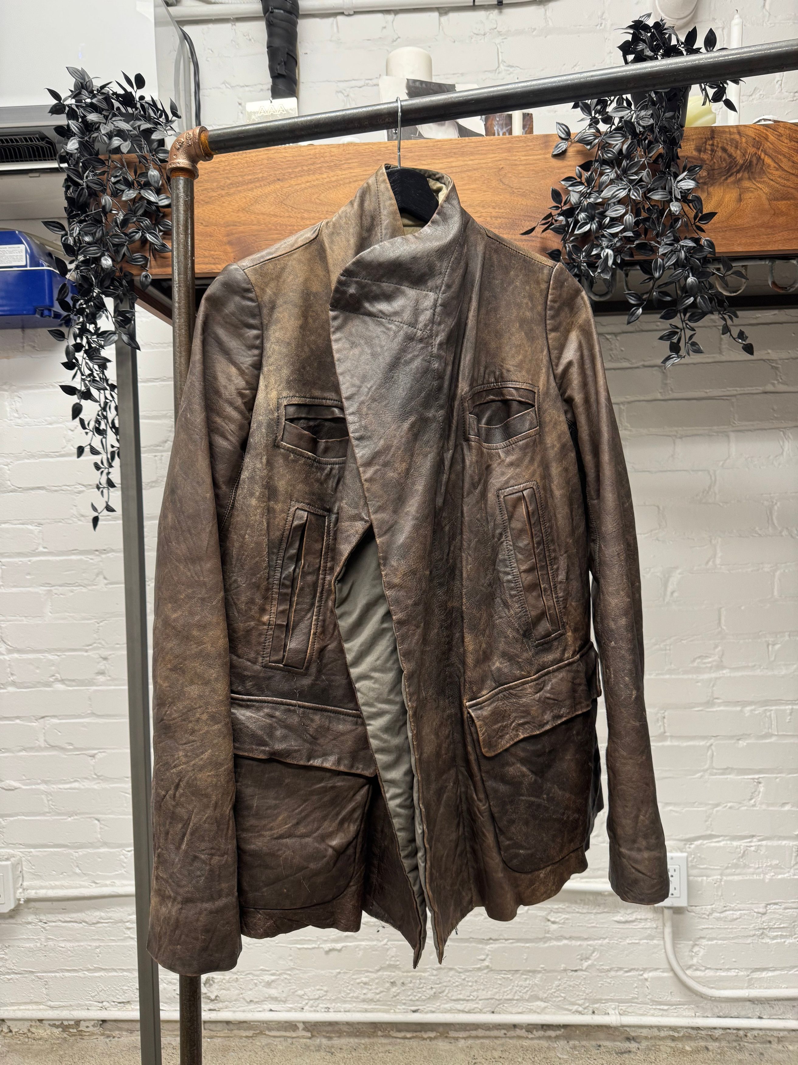Rick Owens 2000s Rick Owens O&M Era High Neck Collared ‘Dust’ Leather Jacket. Size US M / EU 48-50 / 2 - 1 Thumbnail
