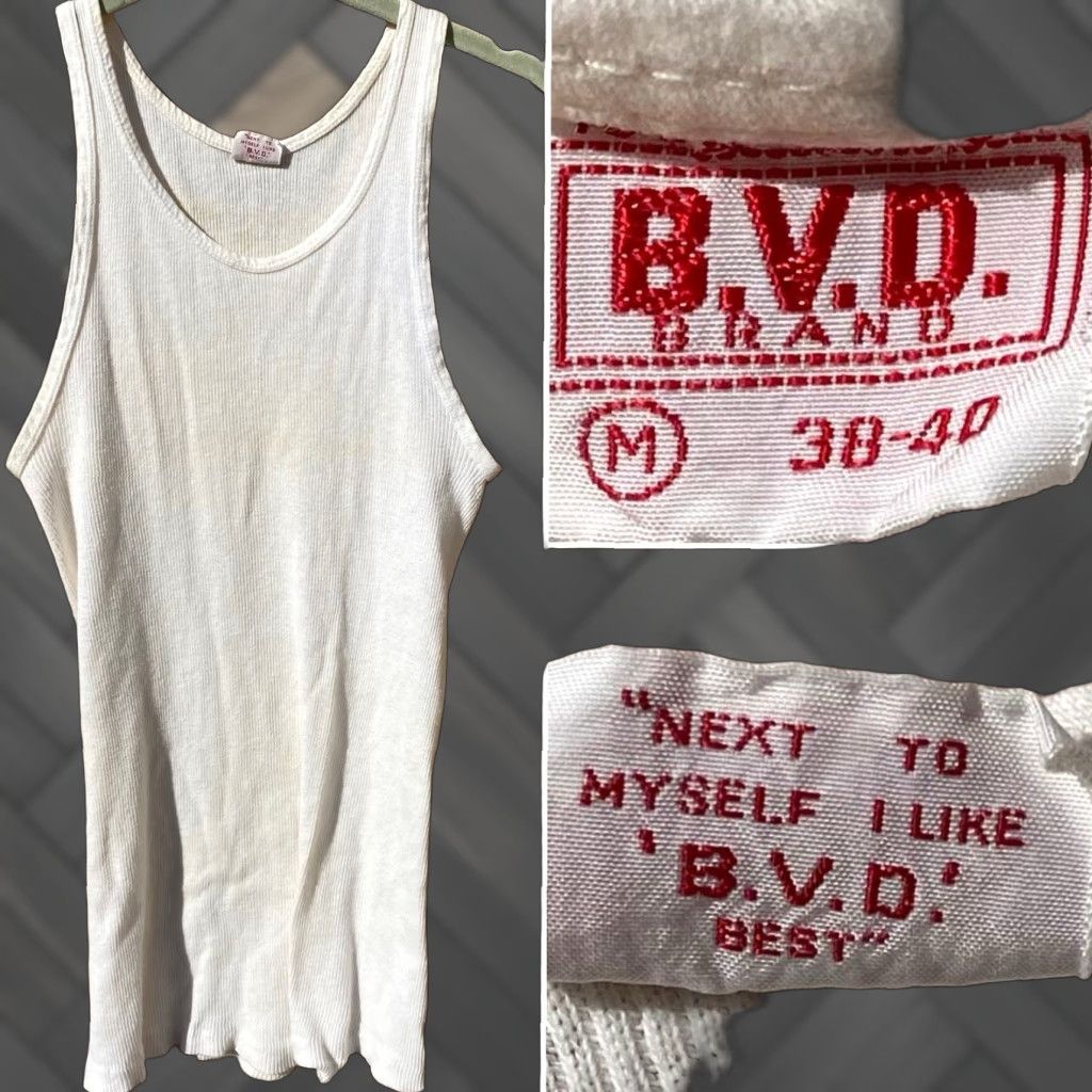 Vintage VINTAGE B.V.D Shirt Mens M 38–40 White Cotton Tank Top Ribbed Size US M / EU 48-50 / 2 - 1 Thumbnail