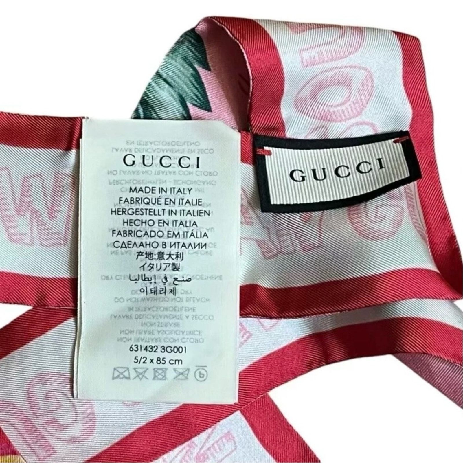 Gucci NiB Gucci Pink Silk Hawaiian Floral Twill Neck Bow Bag Scarf Size ONE SIZE - 7 Thumbnail
