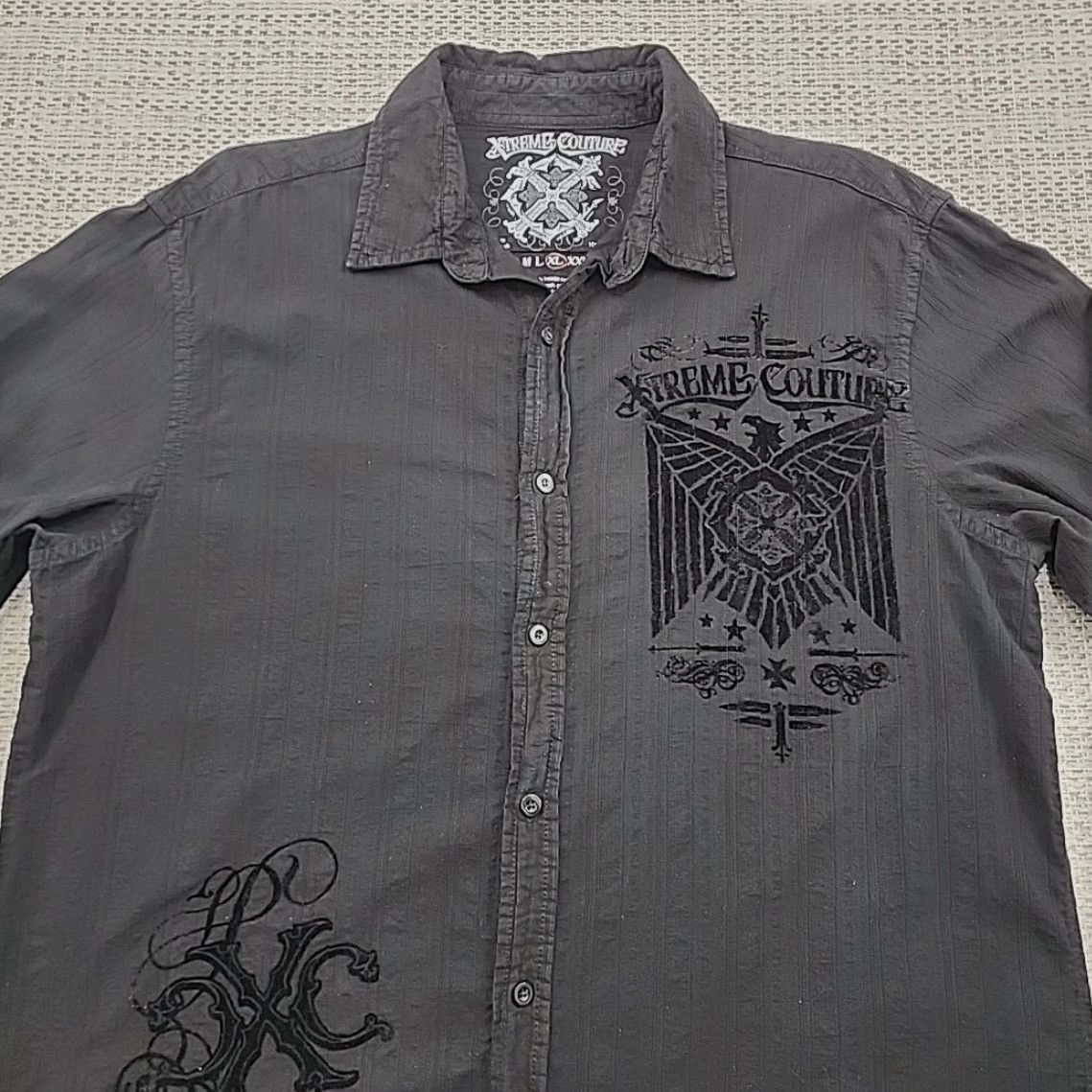 Vintage Xtreme Couture Shirt Mens XL Long Sleeve Embossed Wings Graphic Size US XL / EU 56 / 4 - 4 Thumbnail