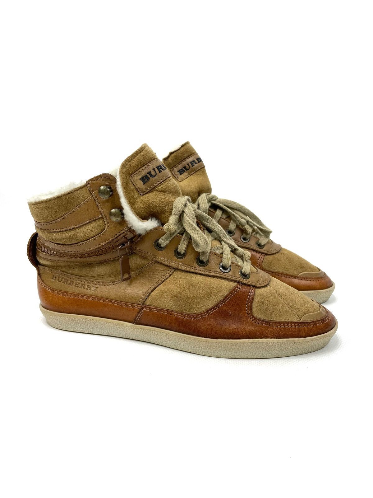 Burberry Burberry Archive Shearling-Lined Leather High-Top Sneakers Size US 8 / IT 38 - 1 Thumbnail
