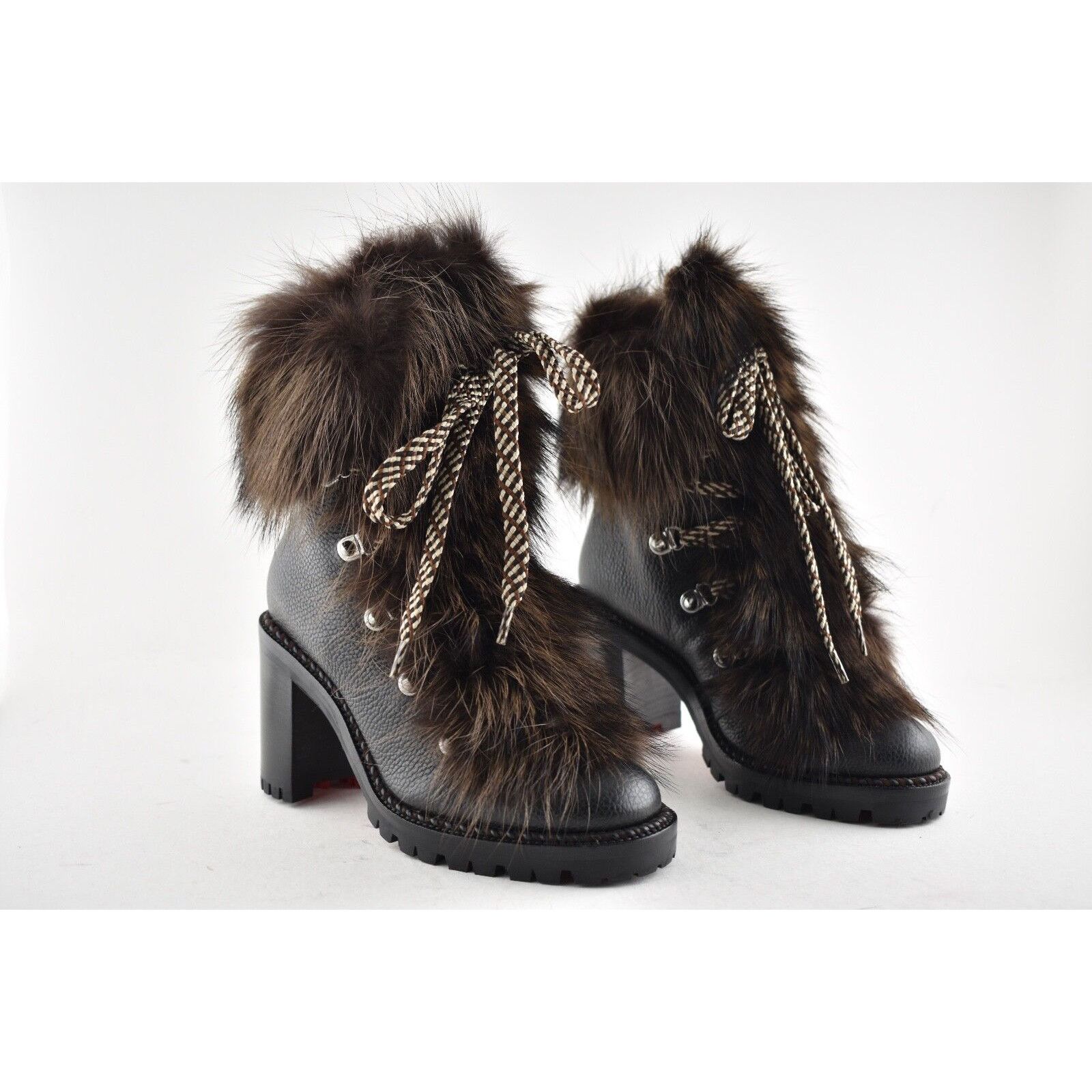 Christian Louboutin Christian Louboutin Fanny Black Brown Fur Leather Tie Heel Size US 4 / IT 34 - 4 Thumbnail