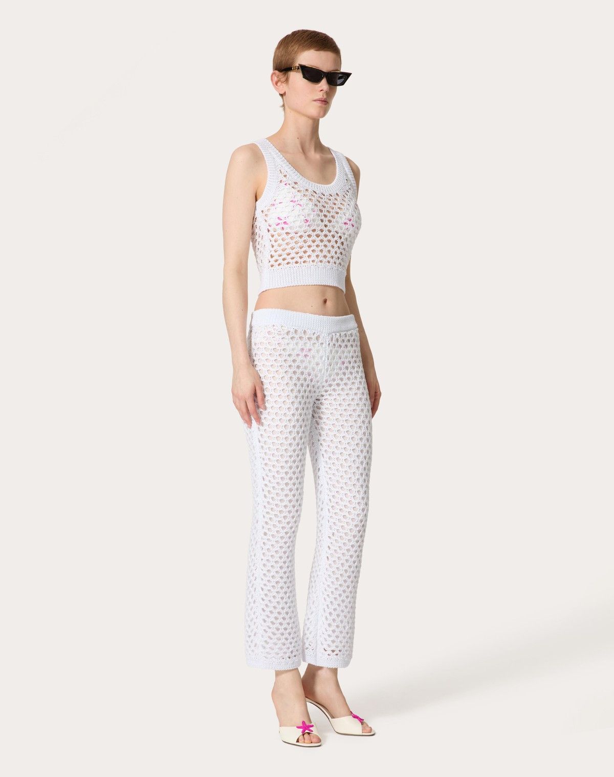 Valentino o1s1wg110525 Viscose Lurex And Sequin Trousers in White Size 27" / US 4 / IT 40 - 4 Thumbnail