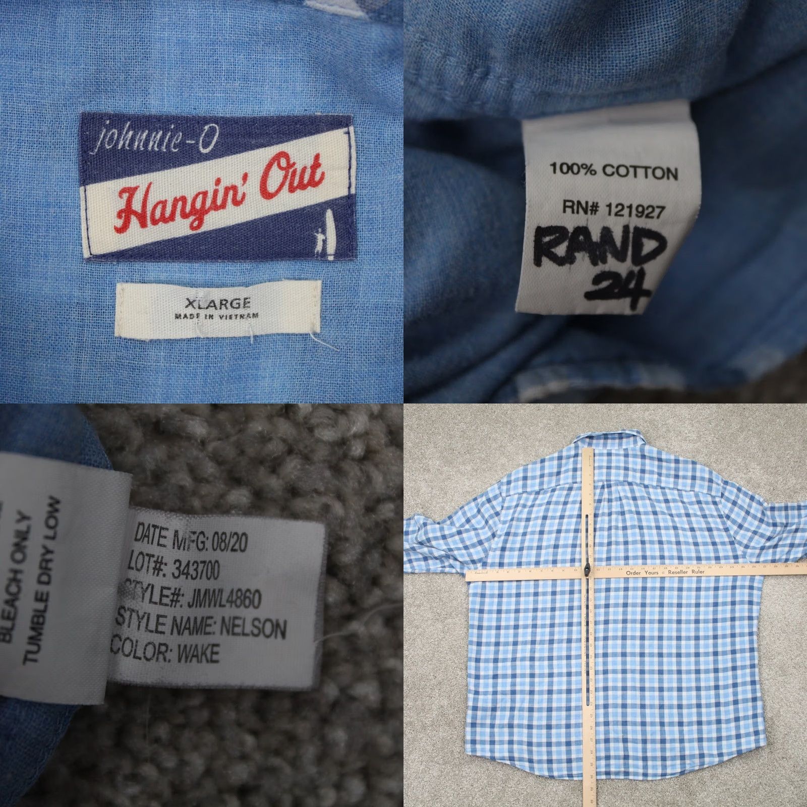 johnnie-O johnnie-O Shirt Mens XL Blue Plaid Button-Down Long Sleeve Cotton Casual Classic Preppy Size US XL / EU 56 / 4 - 8 Thumbnail