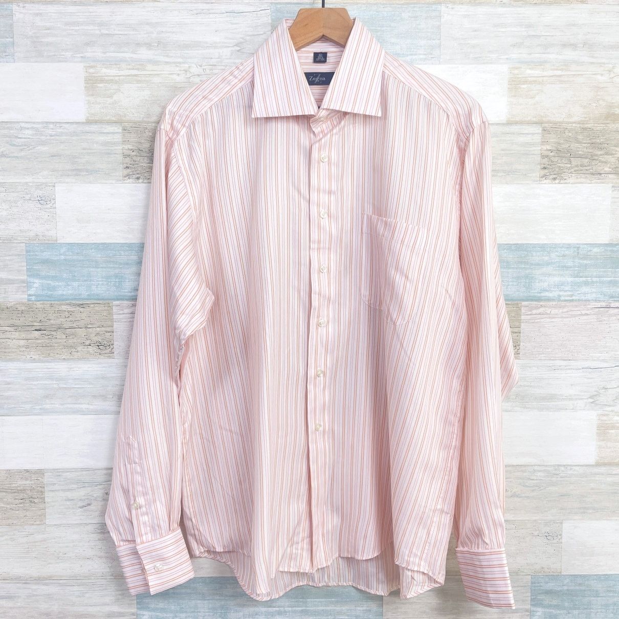 Z Zegna Ermenegildo Zegna Herringbone Striped Dress Shirt Pink 16.5 Size US L / EU 52-54 / 3 - 1 Thumbnail