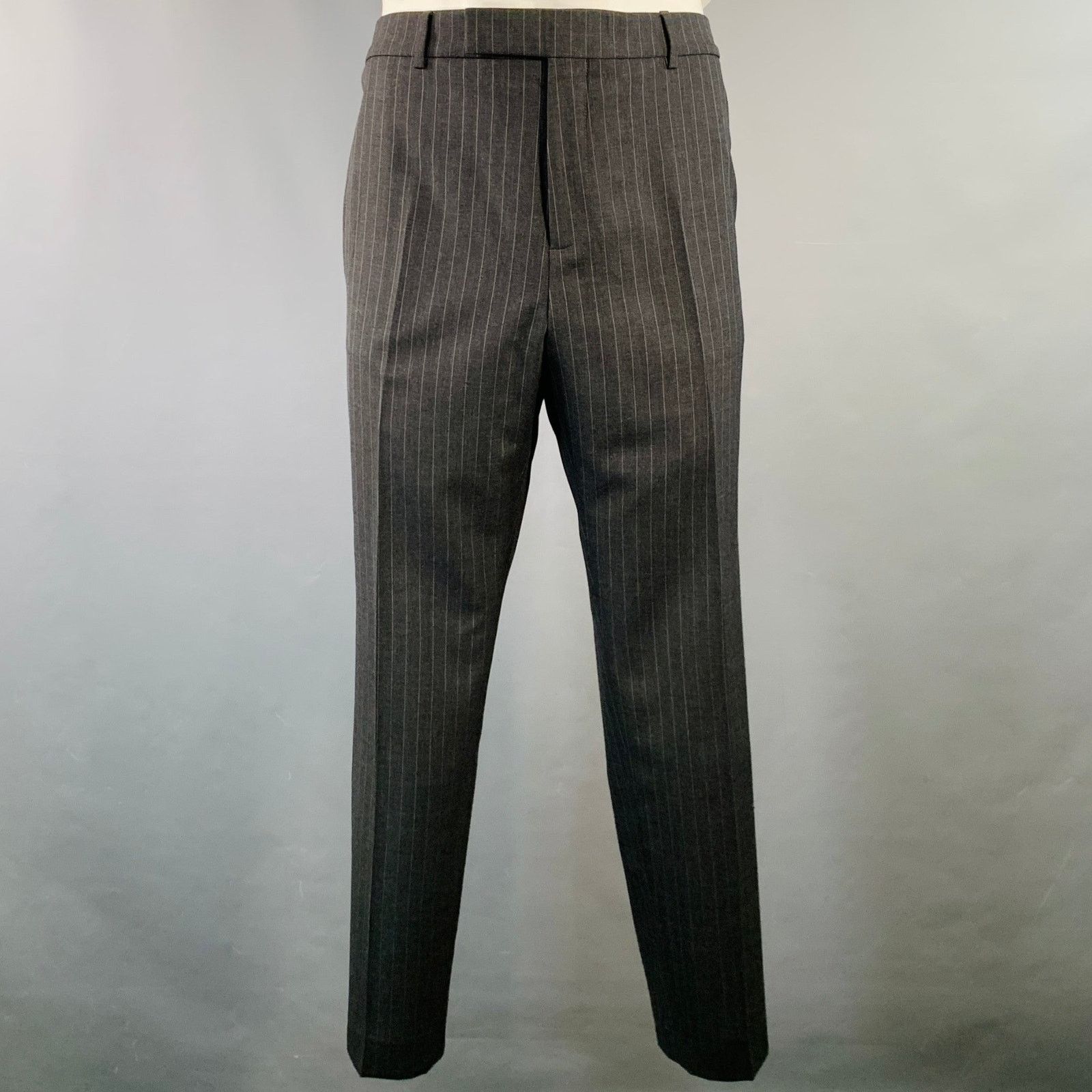 Celine Size 44 Regular Grey Charcoal Stripe Wool Polyester Suit Size 44R - 4 Thumbnail