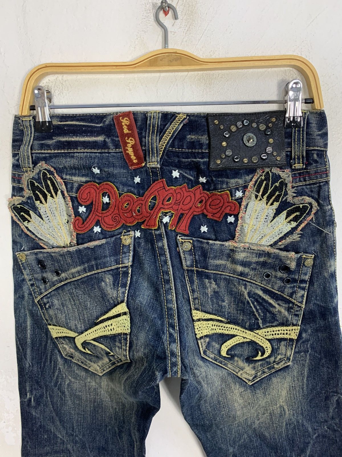 Japanese Brand Red Pepper Gold Label Embroidery Logo Indigo Denim Jeans Size US 30 / EU 46 - 6 Thumbnail