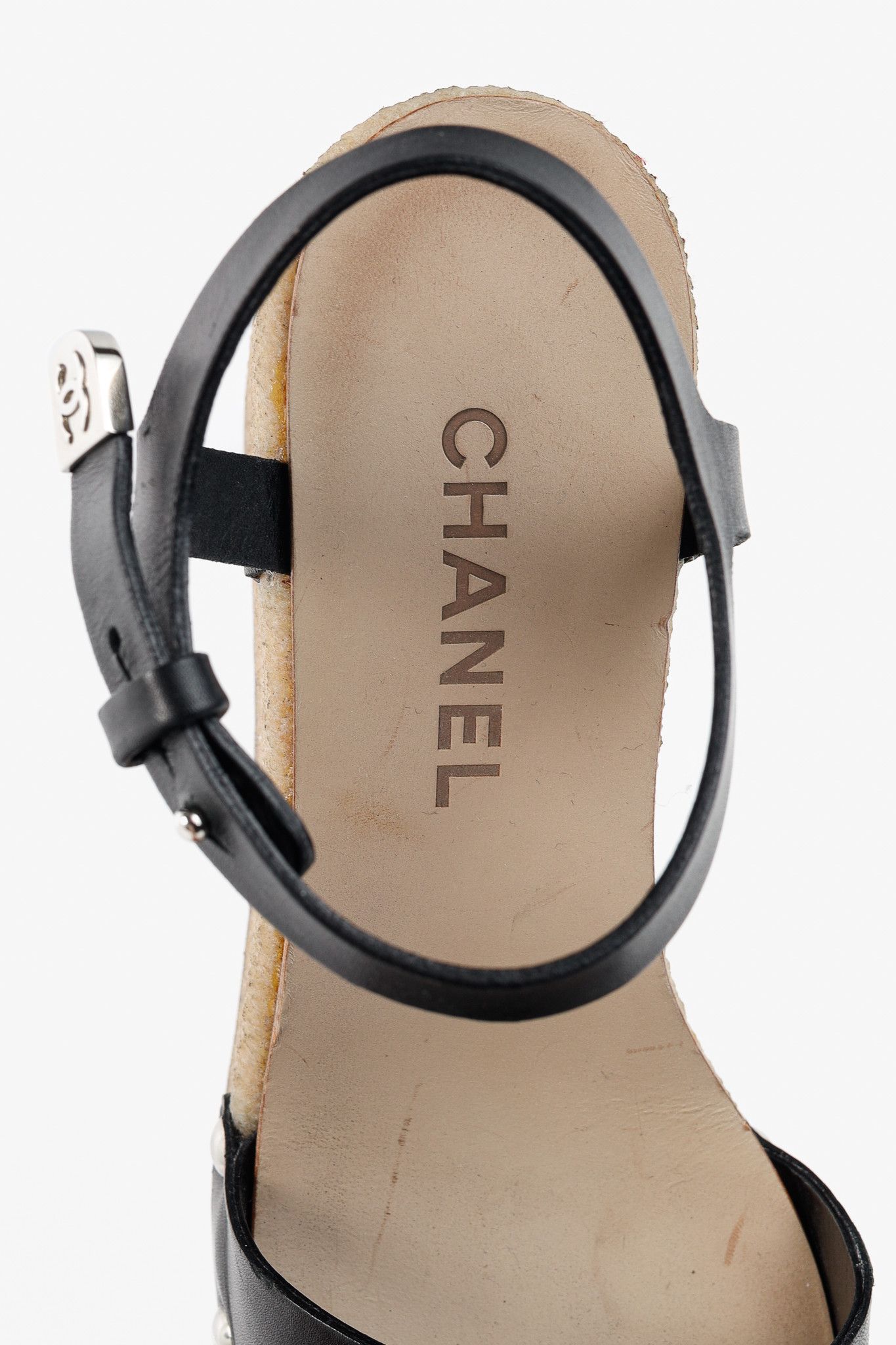 Chanel Chanel Black Leather Platform Wedge Sandals Size US 4 / IT 34 - 9 Thumbnail