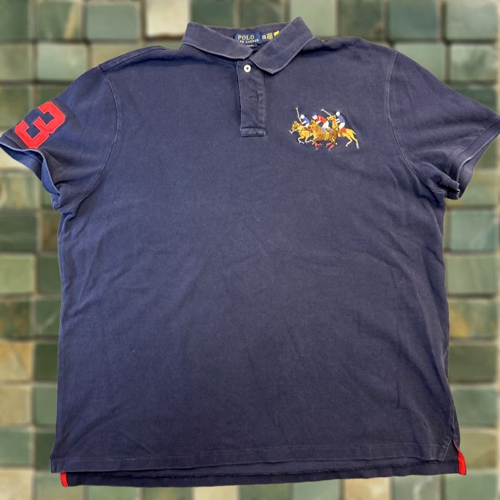 Polo Ralph Lauren Polo Ralph Lauren Polo Shirt Short Sleeve Men XXL Cotton Navy Blue Triple Pony Navy Blue Shirt Mens Size US XXL / EU 58 / 5 - 1 Thumbnail