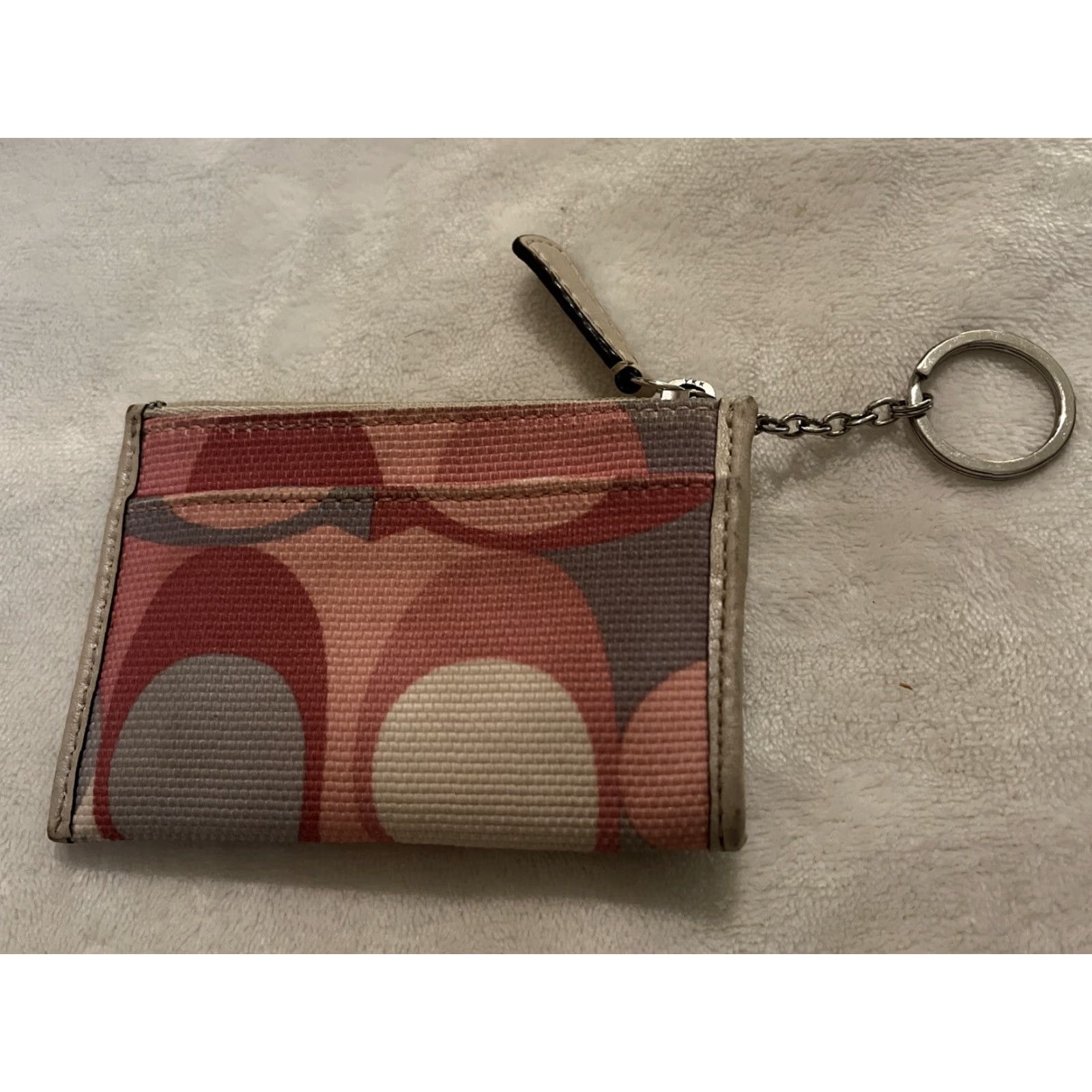 Coach Coach Wallet Pink and Gray Small Credit Card Wallet with Key Ring Coin Wallet Women S Pink Zipper Logo Vintage No Coins Designer Logo Size ONE SIZE - 2 Thumbnail
